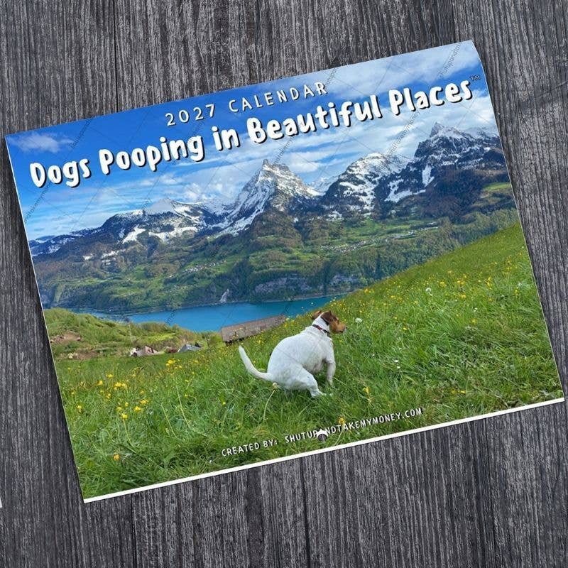 Dogs Pooping in Beautiful Places™ 2027 Calendar - Gag Gift