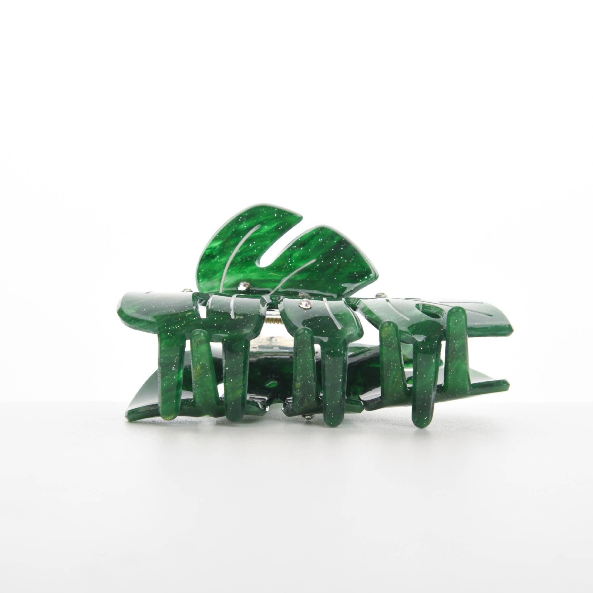 Monstera Deliciosa Leaf Hair Clip with Rhinestones: Green
