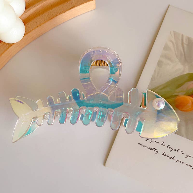 Fishbone Hair Claw Clips with Iridescent Shine: Colorful