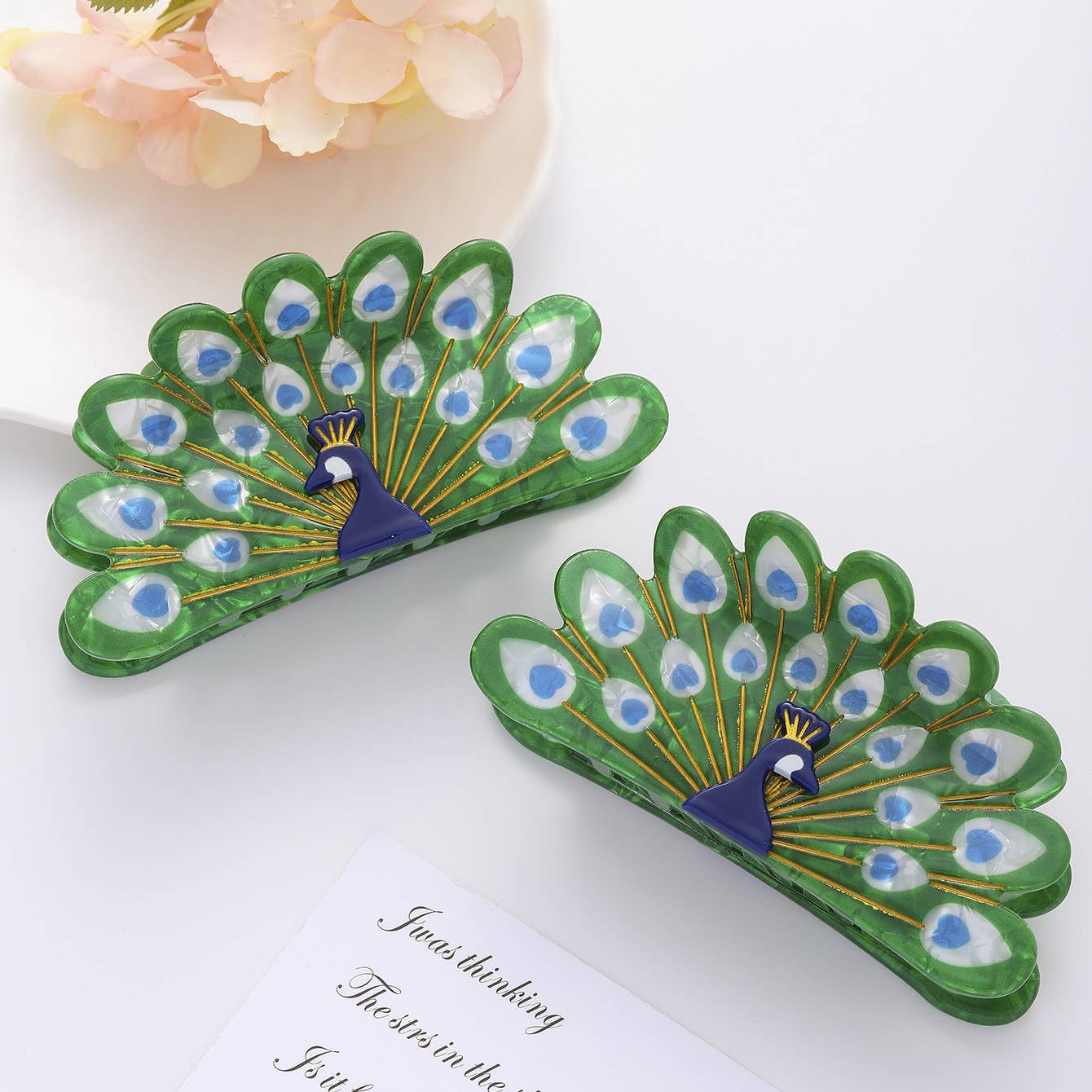 Peacock Feather Hair Clip, Elegant Bird Hair Accessory: Green
