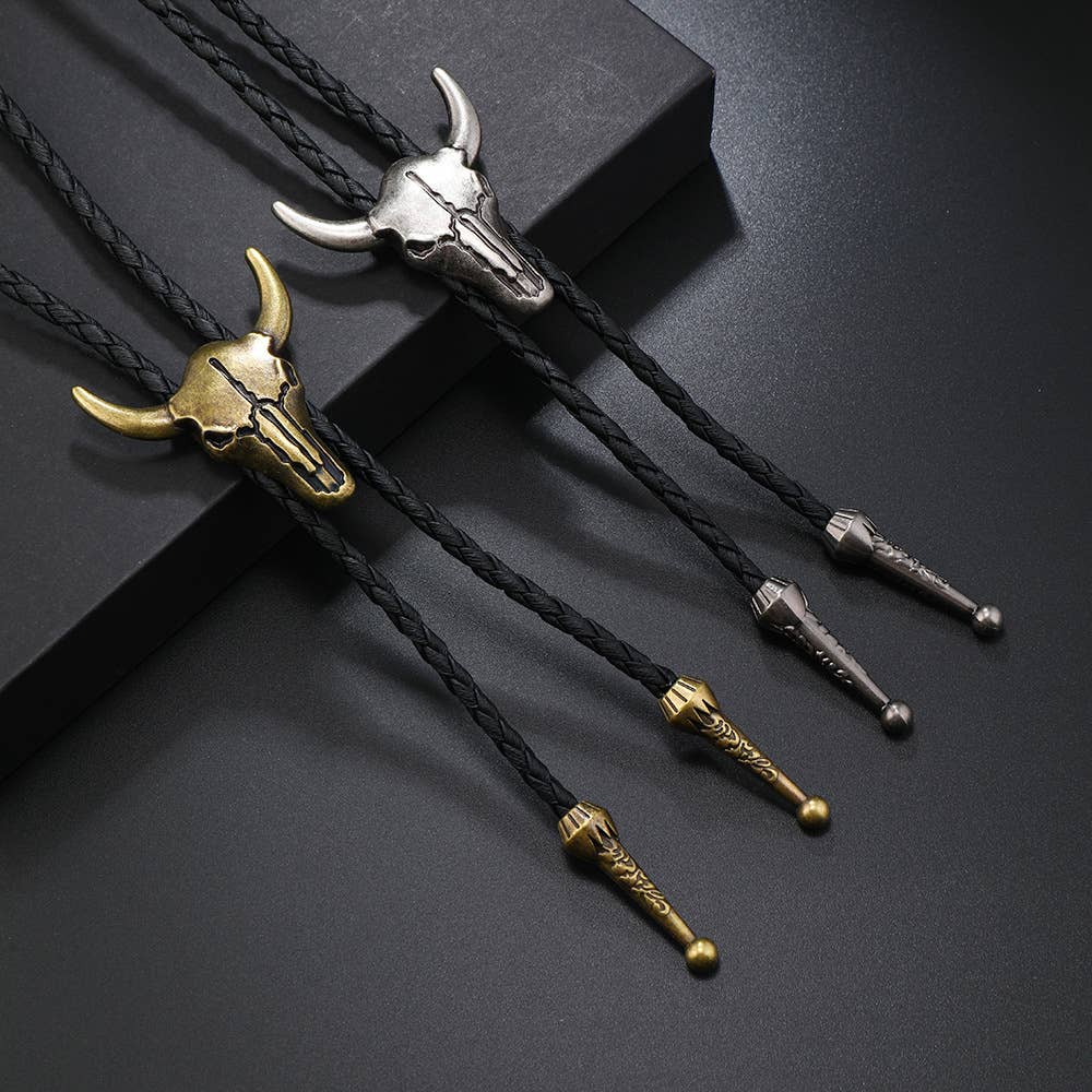 Western Bull Skull Bolo Tie Necklace
