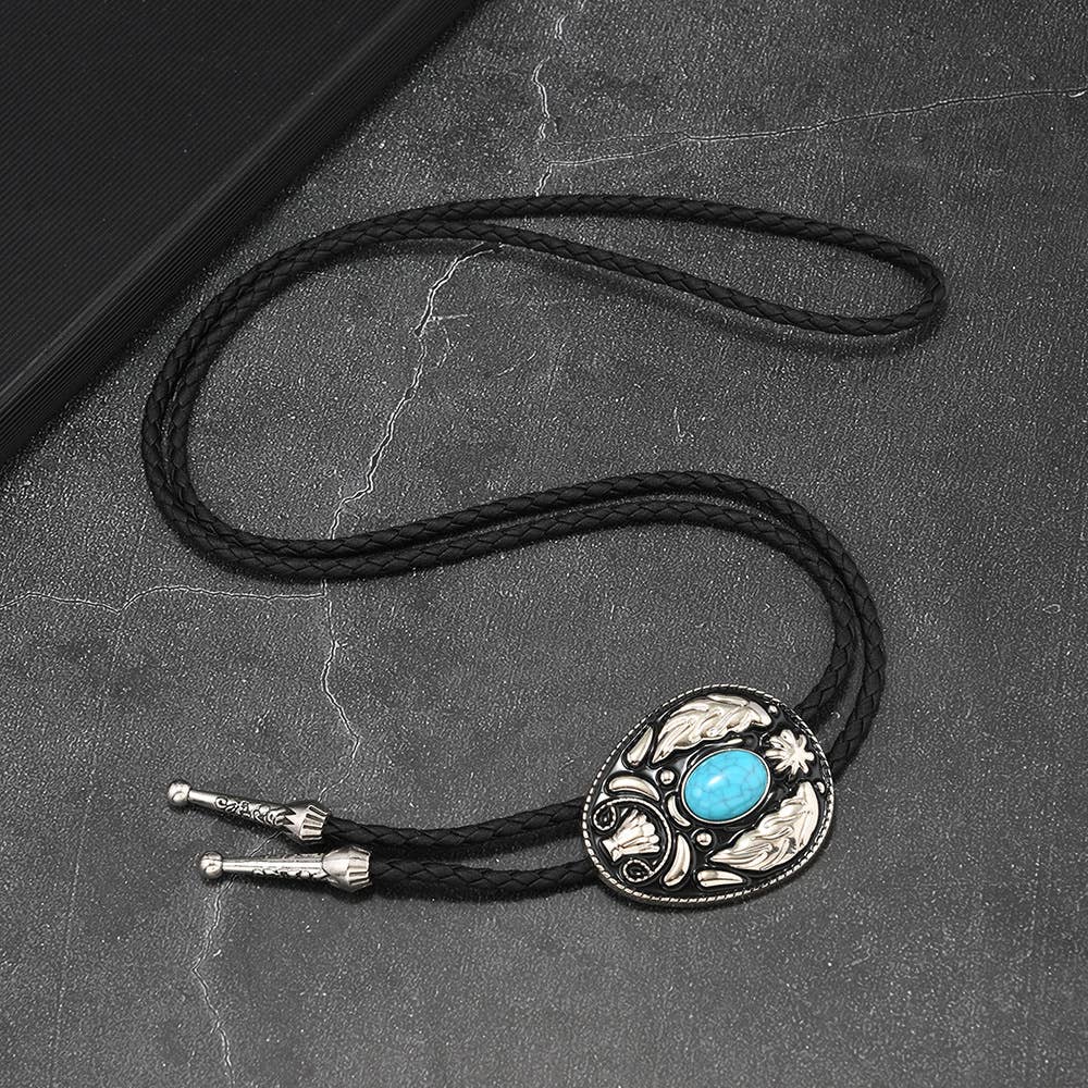 Western Turquoise Bolo Tie Necklace