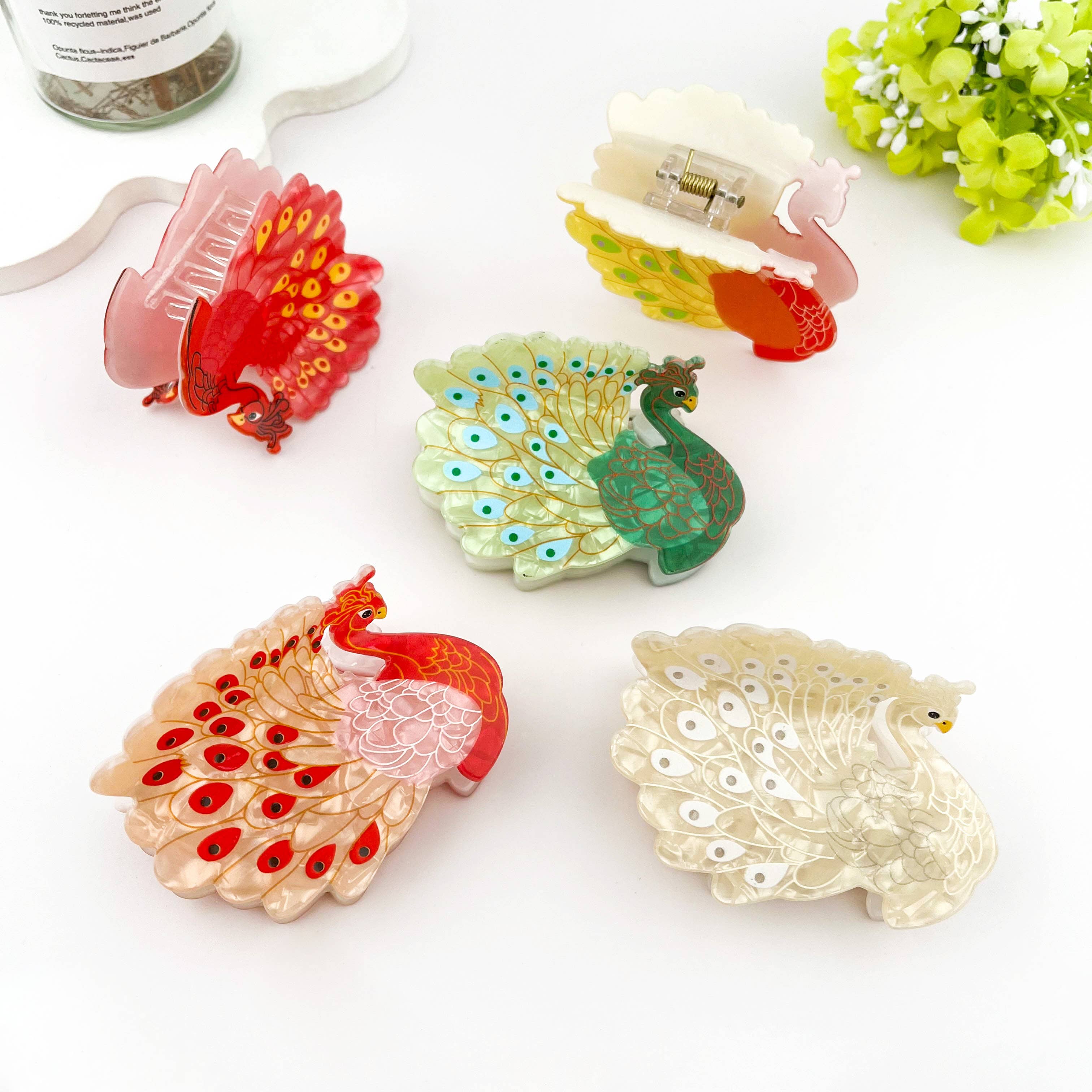 Peacock Tail Spread Printed Hair Claw Clip