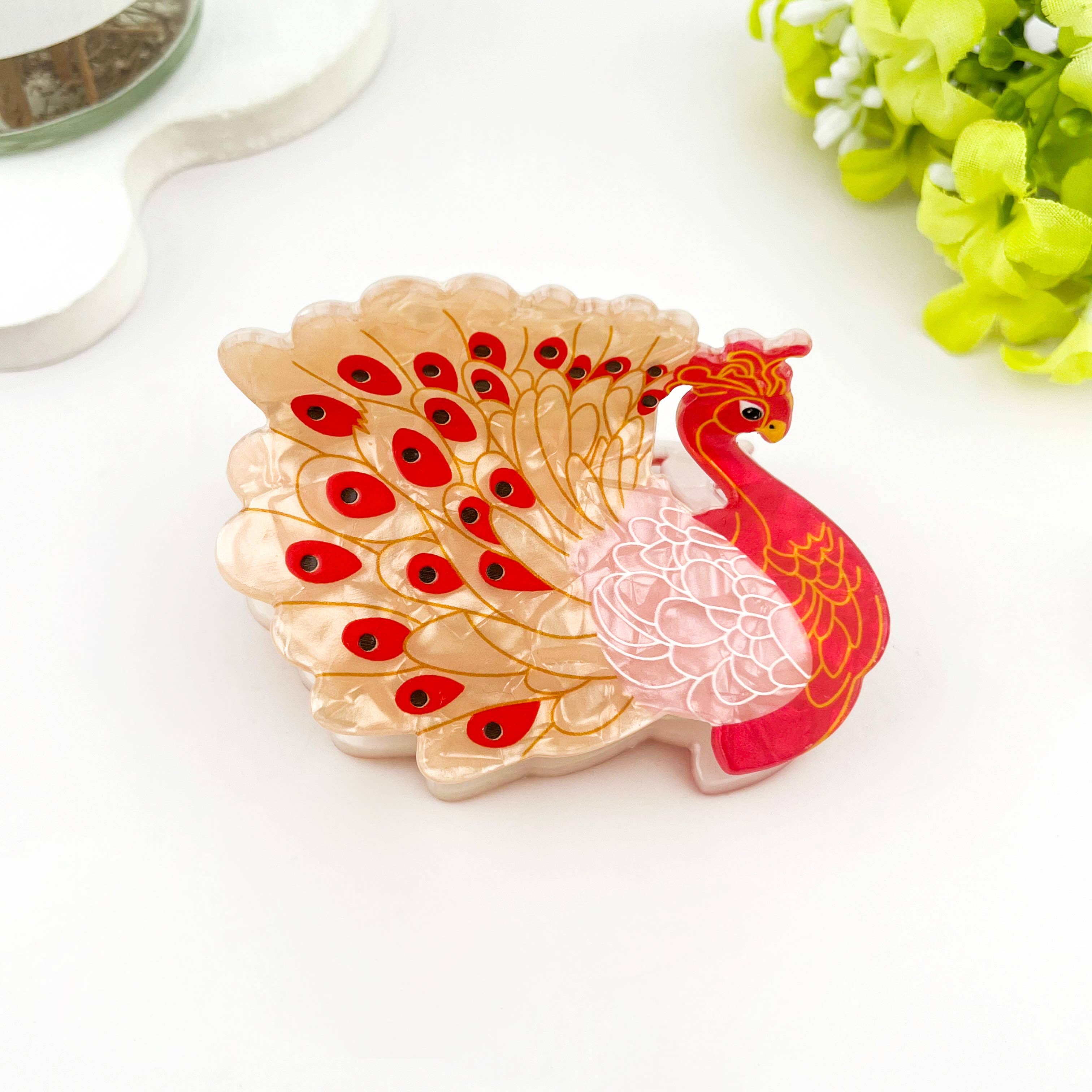 Peacock Tail Spread Printed Hair Claw Clip