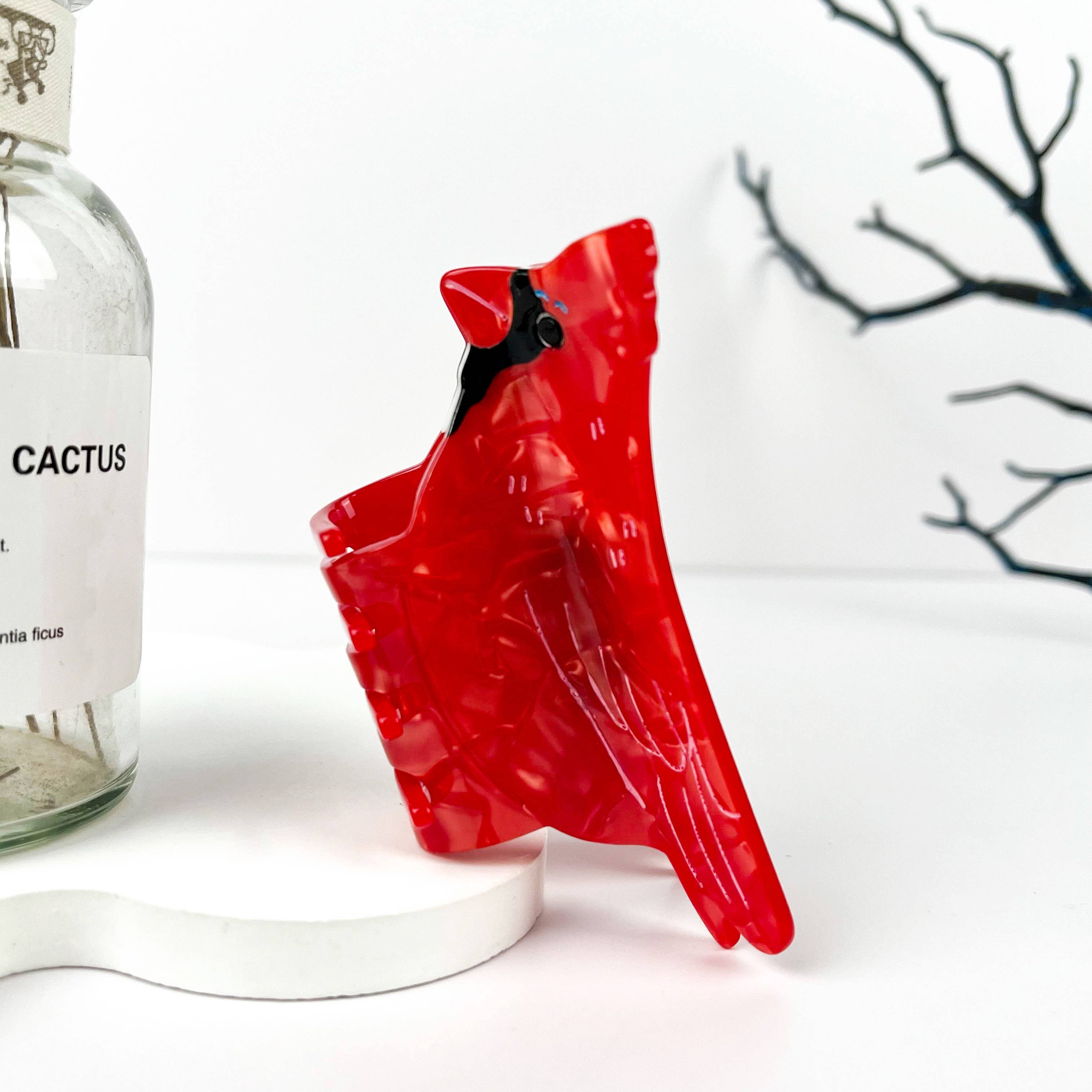 Red Cardinal Acetate Animal Hair Claw Clip