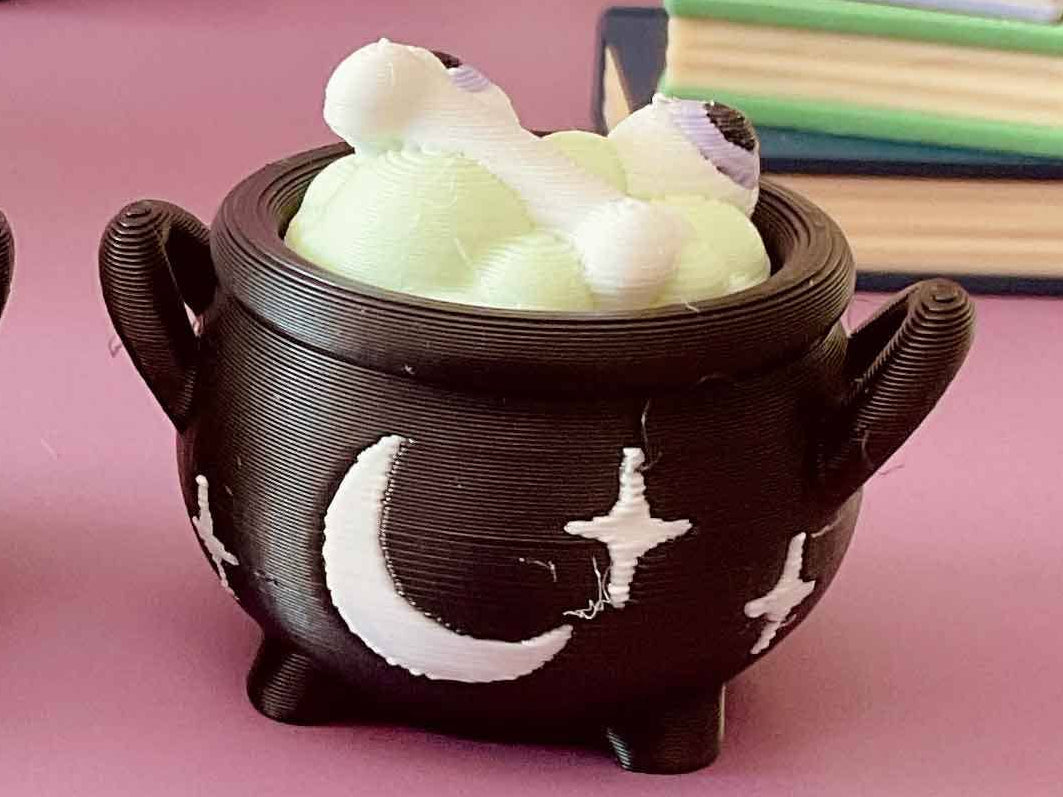 Witch’s Lair Halloween Clicker 3D Printed Fidget Keychain: Black Cauldron with Green Ooze