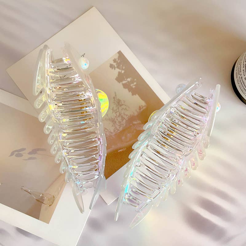 Fishbone Hair Claw Clips with Iridescent Shine: Colorful