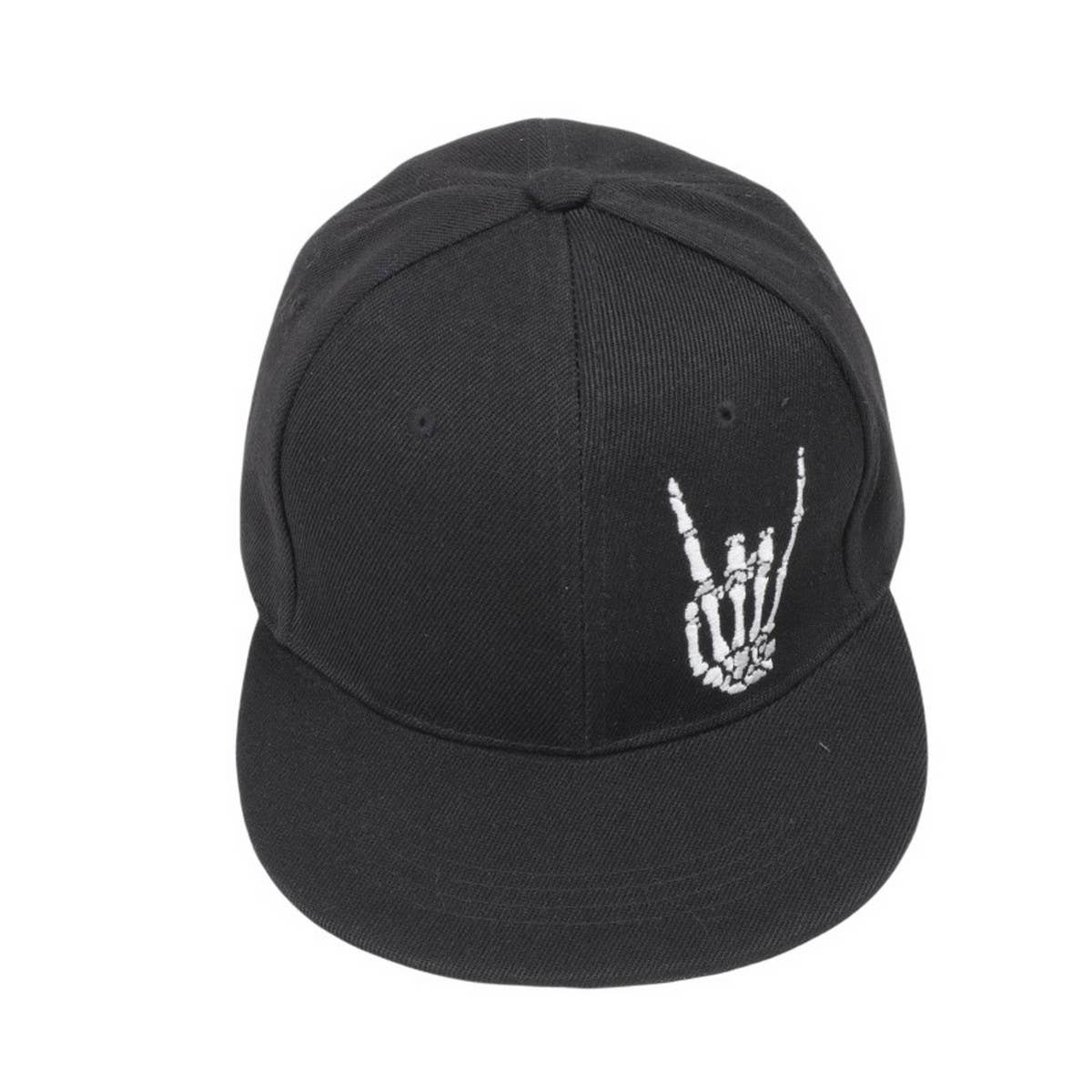 NEW SKULL FINGER EMBROIDERED BASEBALL CAP_CWAH1130: Black / (OS) 2