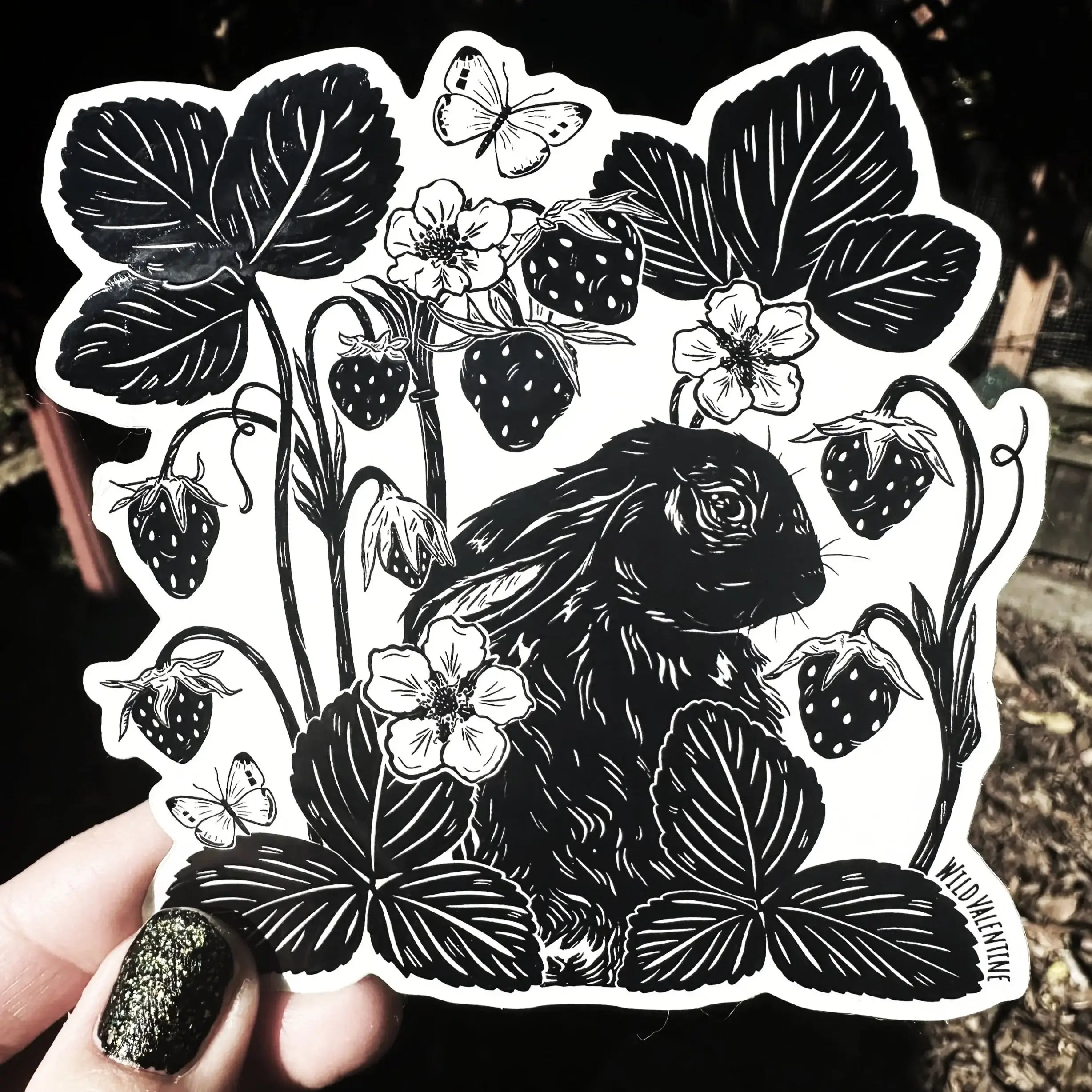 Strawberry Patch Cottontail Rabbit Vinyl Sticker