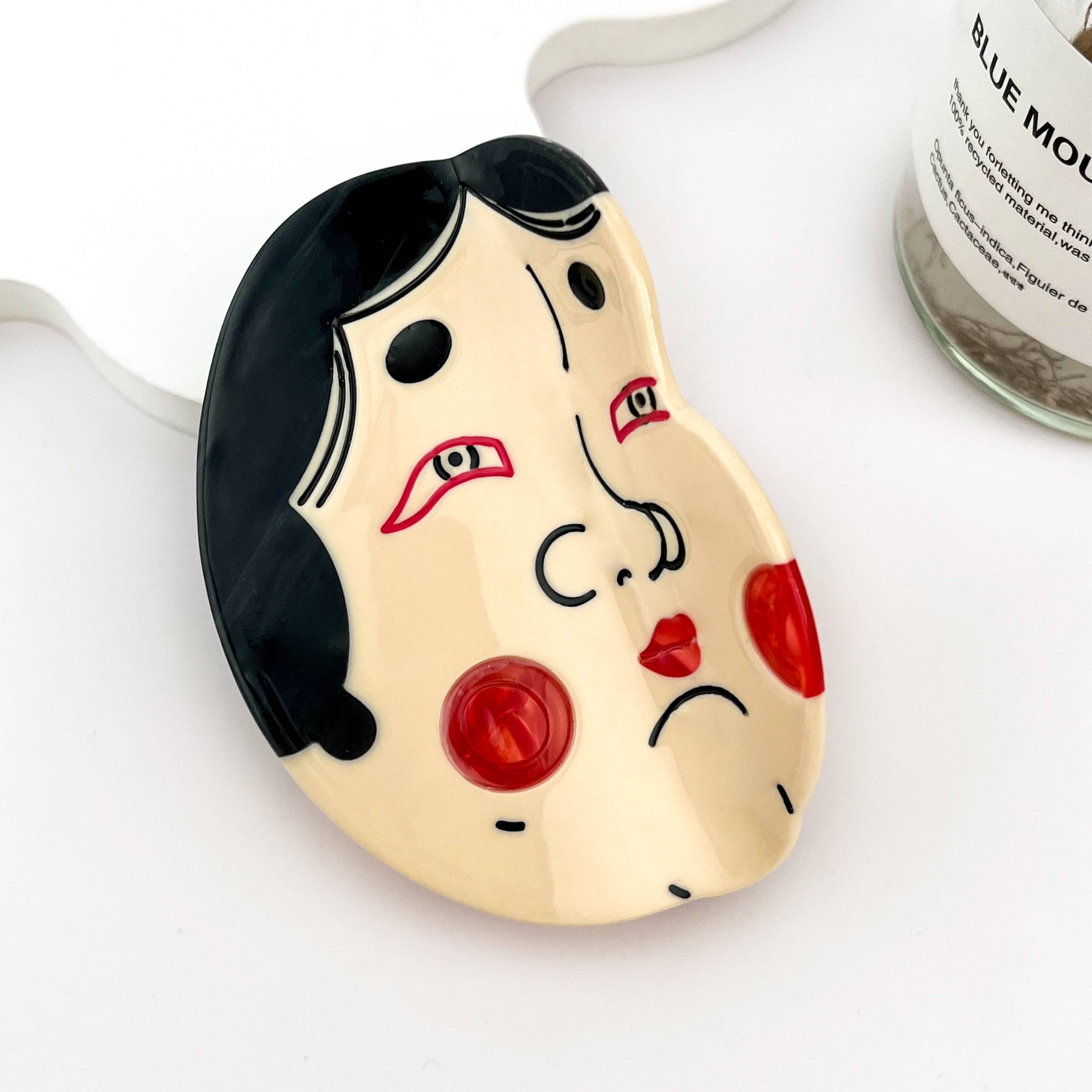 Japanese Sumo Wrestler Cartoon Acetate Hair Claw Clip: Beige
