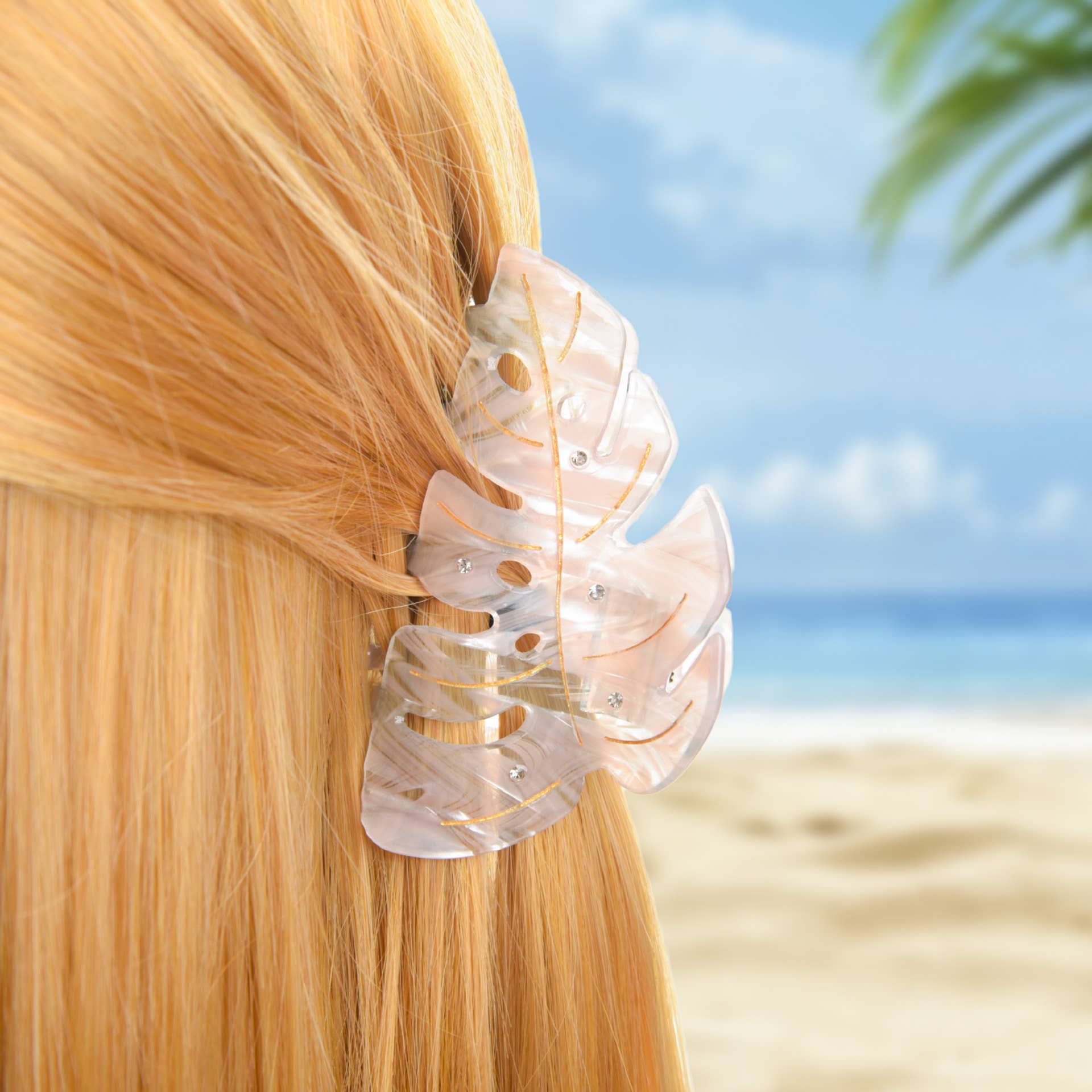 Monstera Deliciosa Leaf Hair Clip with Rhinestones: Green