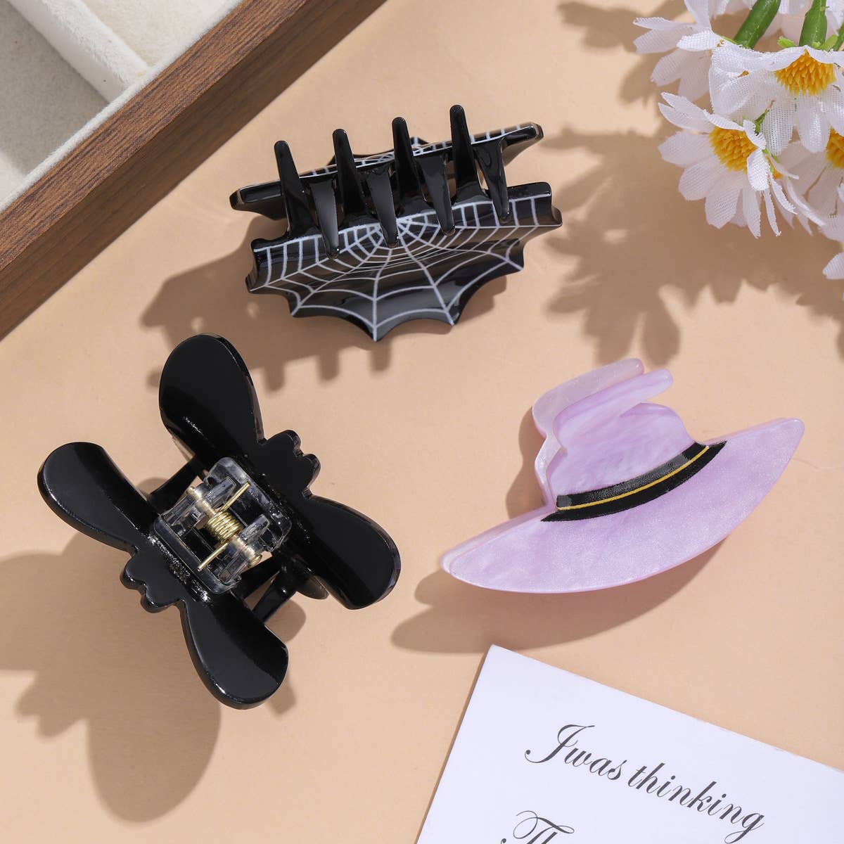 Halloween Witch Hat Spiderweb Hair Claw, Skull Moth Clip: SkullMoth