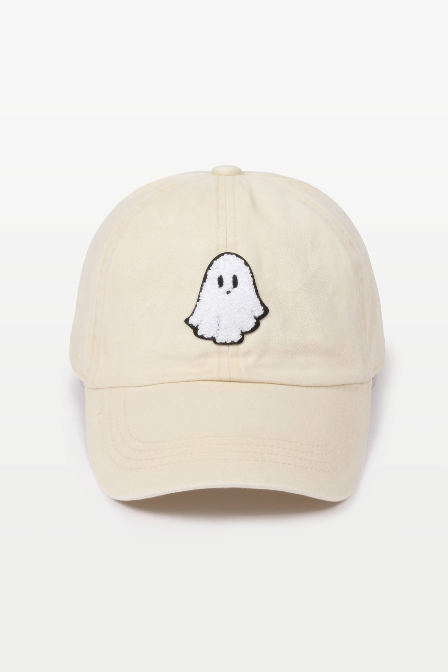 Halloween Ghost Chenille Patch Baseball Cap: Black