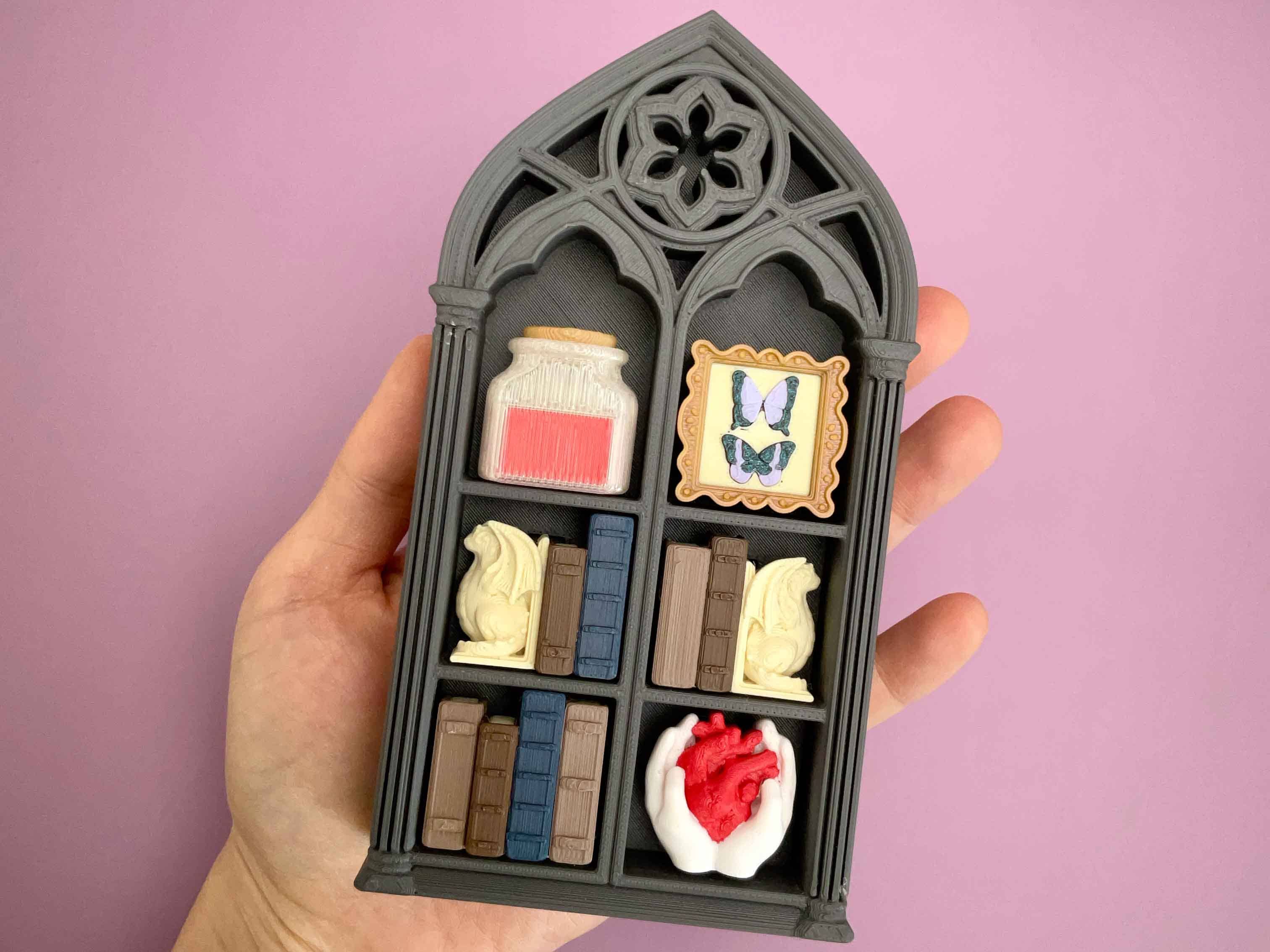 Gothic Library Clicker 3D Printed Fidget Keychain 3x2 Shelves