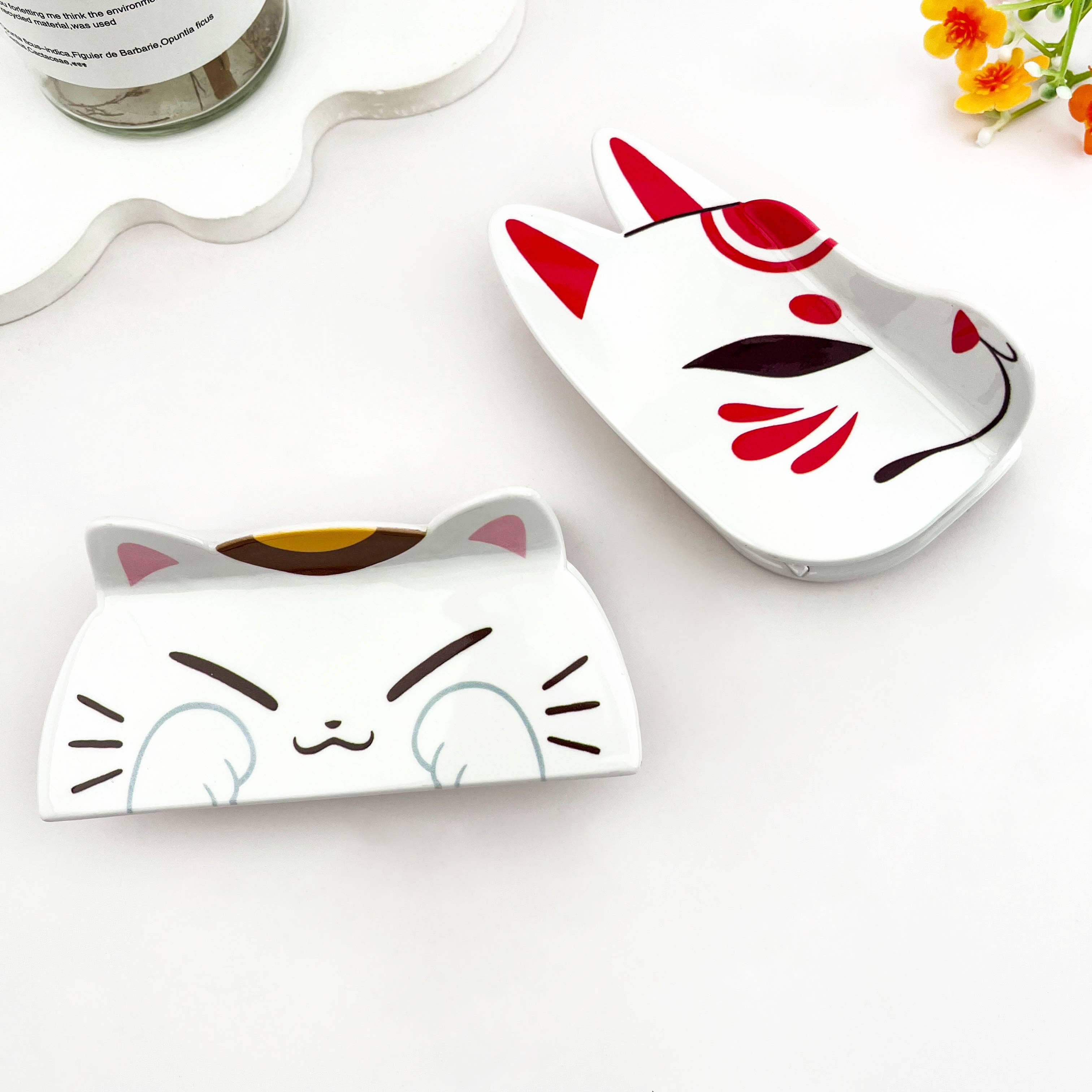 Kawaii Fox White Mask Acetate Hair Claw Clip: Red