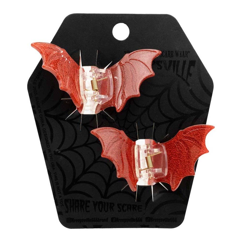 Bat Med Claw Clip Set Red Glitter