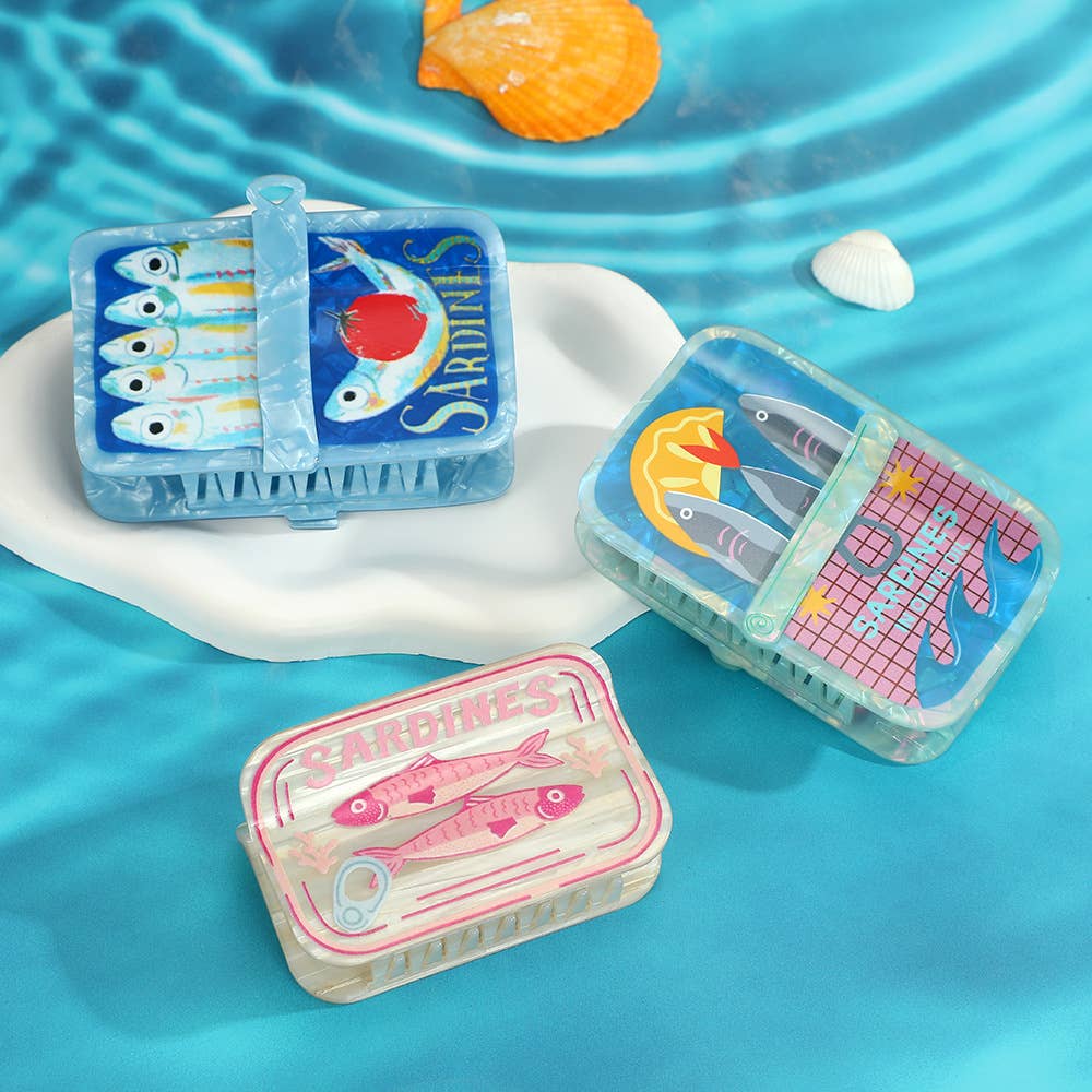 Fun Sardine Can Hair Pattern Hair Claw Clips: Blue
