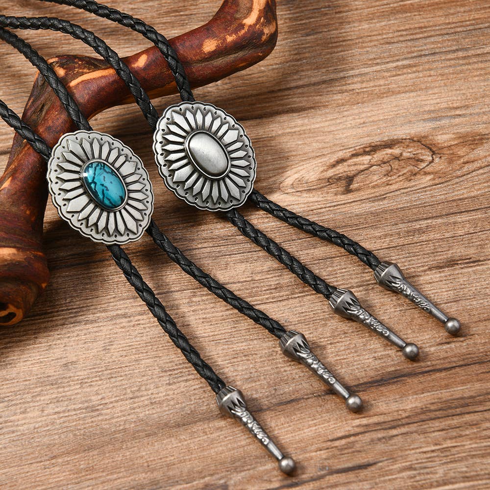 Western Turquoise Oval Bolo Tie Necklace