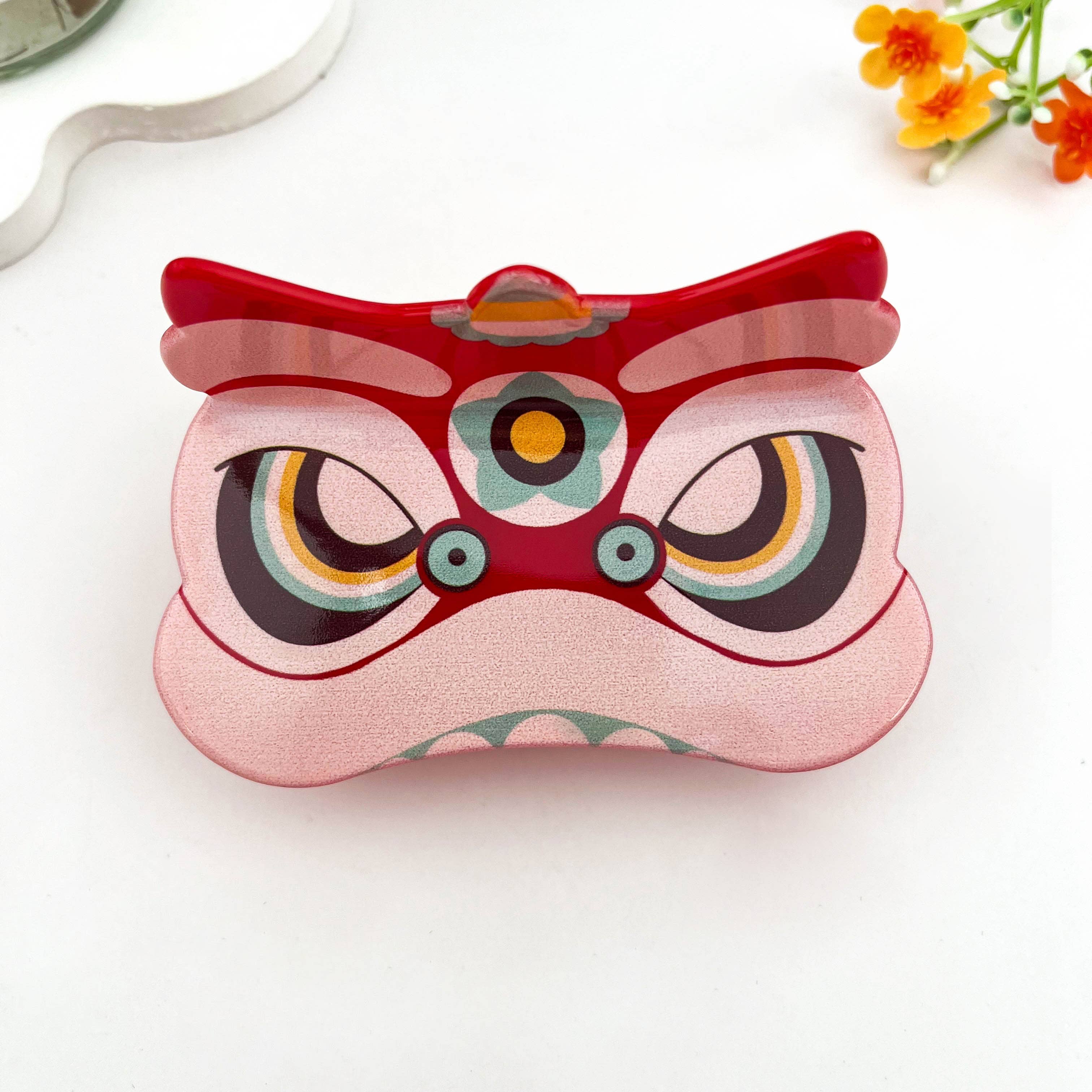 Kawaii Fox White Mask Acetate Hair Claw Clip: Red