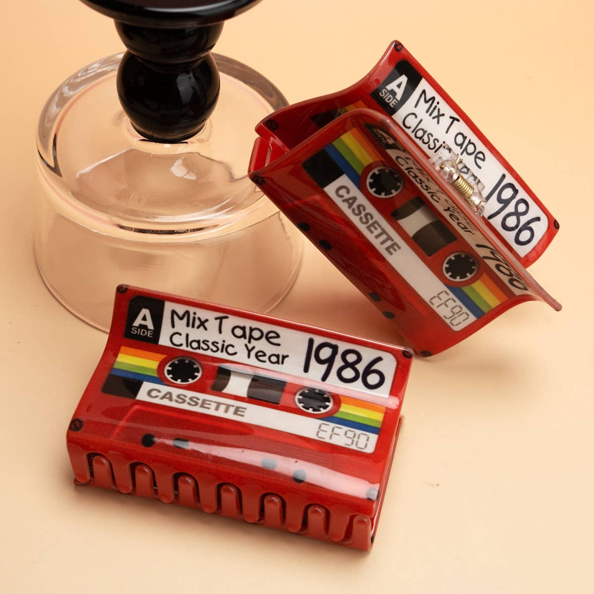 Mix Tape Classic Year 1986 Cassette Hair Claw Clip: Red