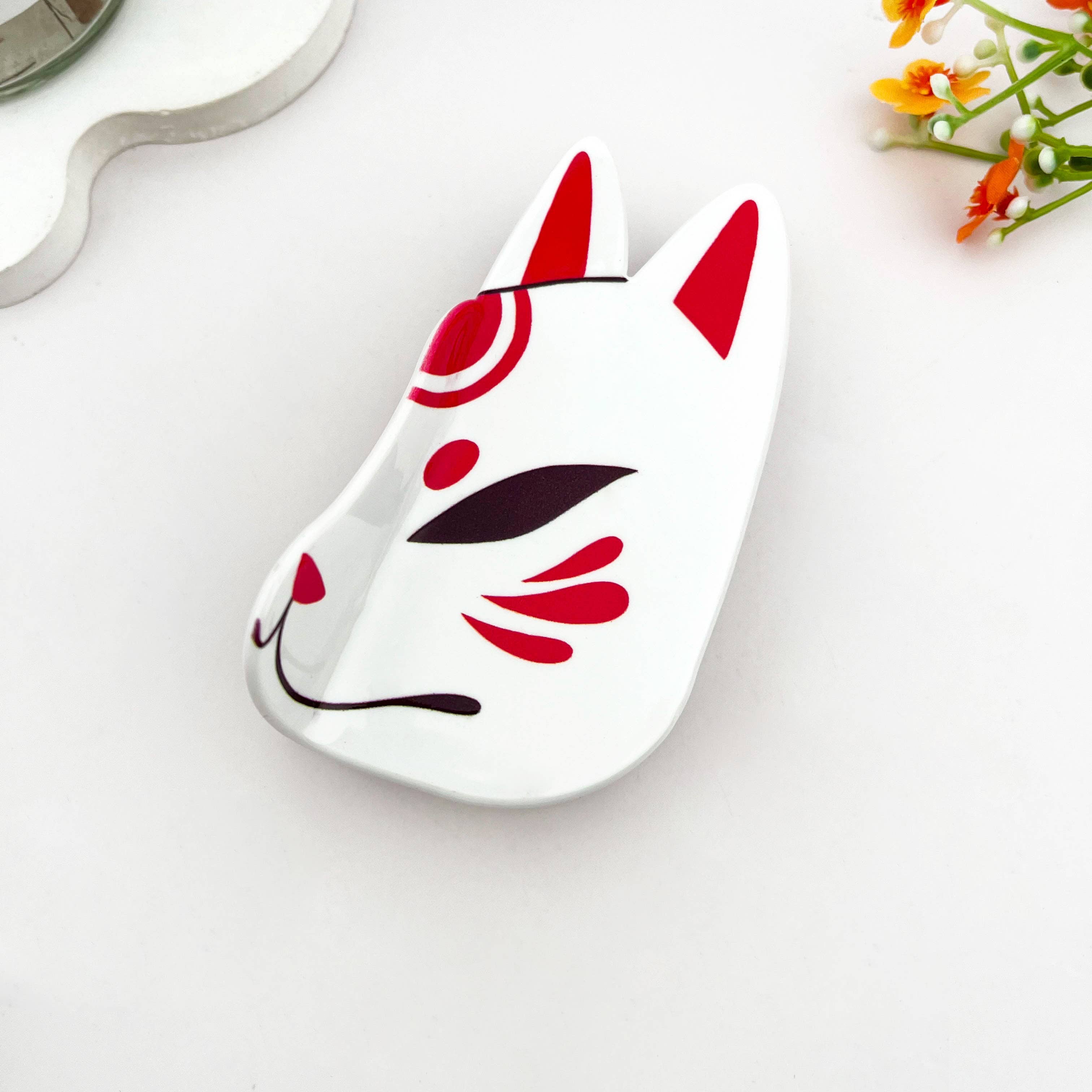 Kawaii Fox White Mask Acetate Hair Claw Clip: Red