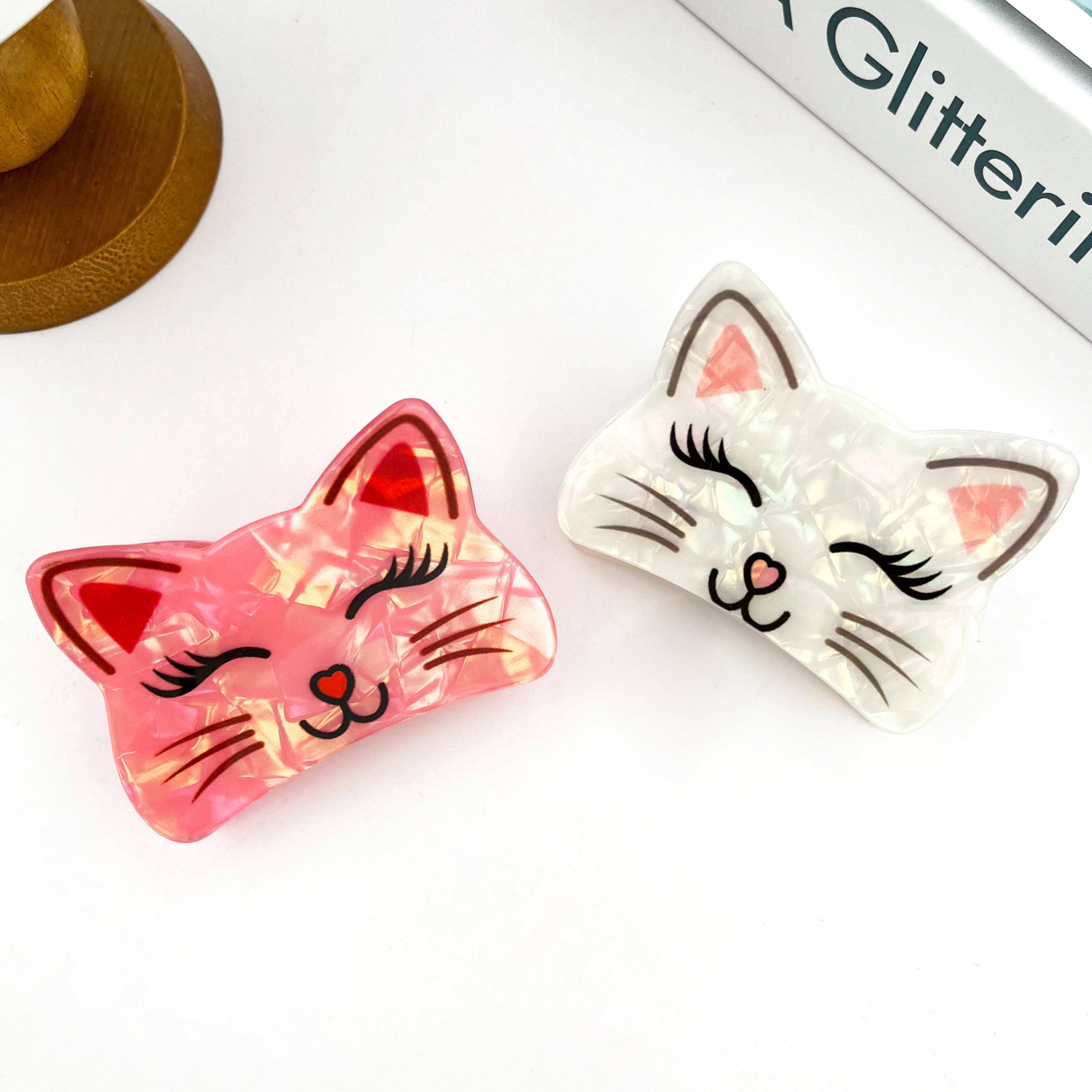 Smiling Cat Claw Clip: White