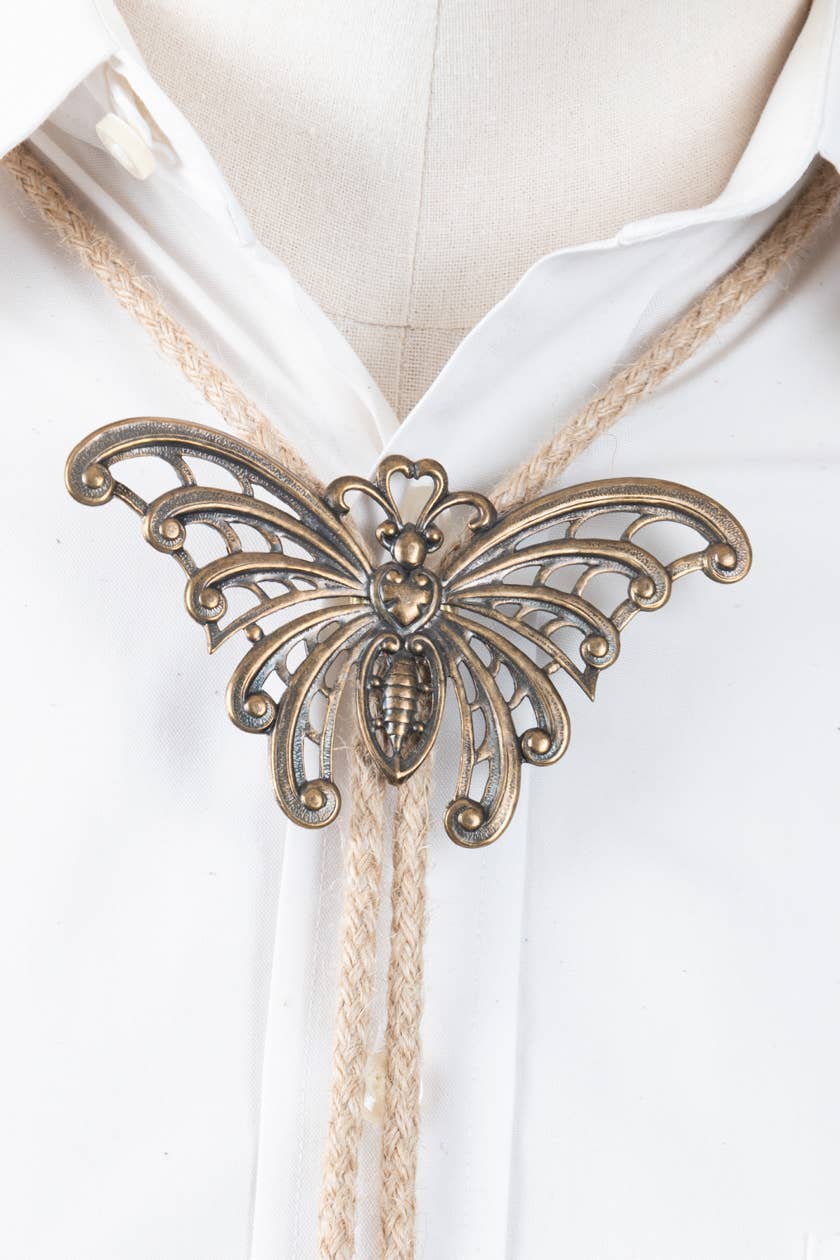 Butterfly Brass Plated Bolo Tie