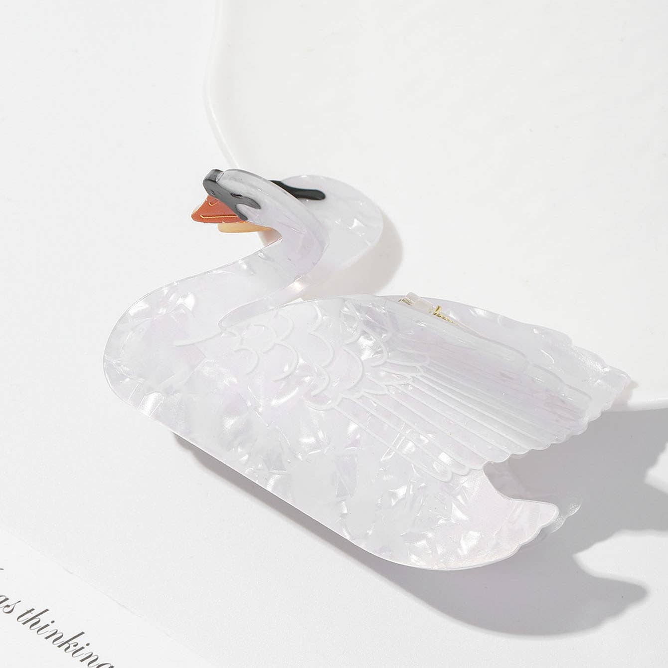 Elegant Black & White Swan-Shaped Hair Clip: White
