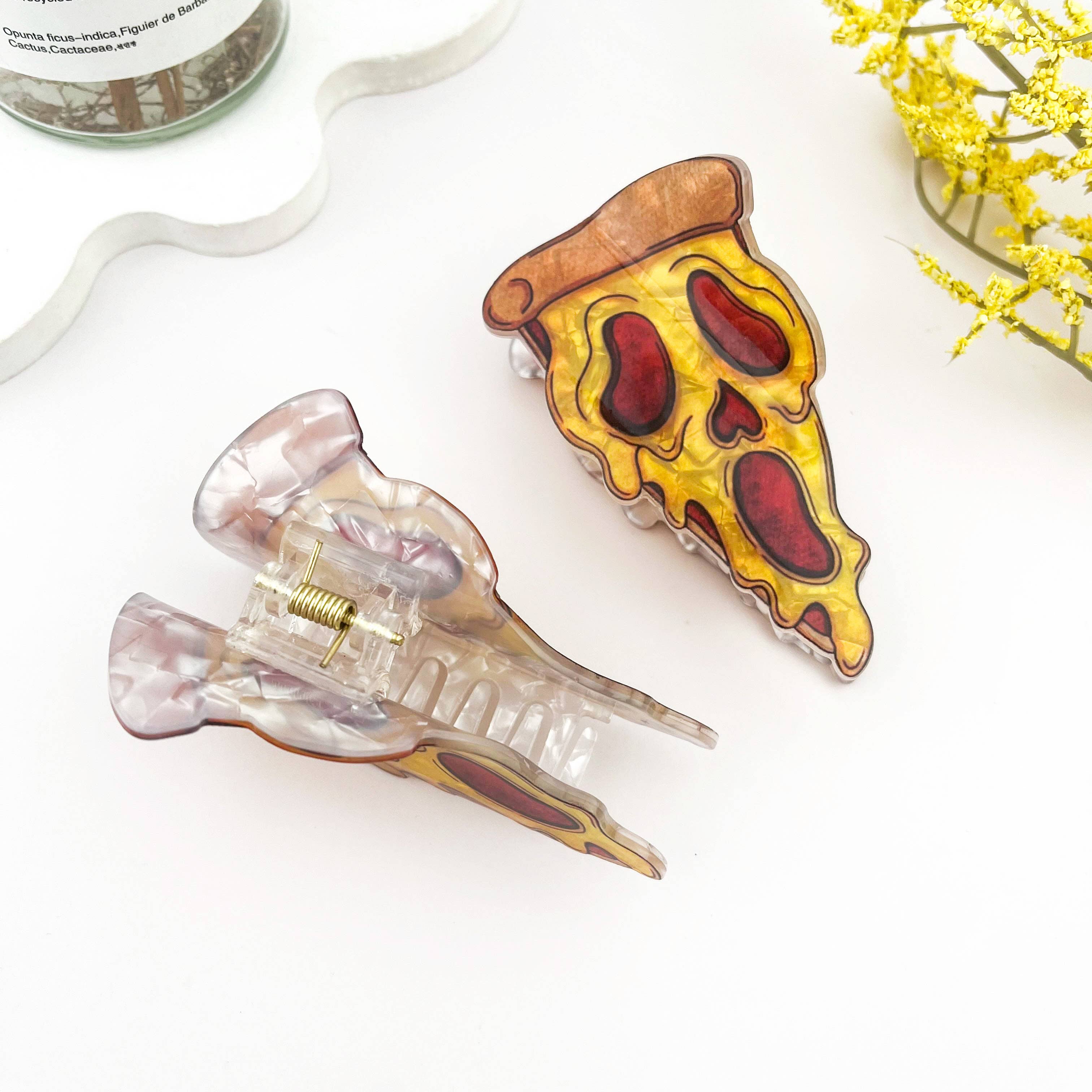 Spooky Skull Pizza Slice Hair Claw