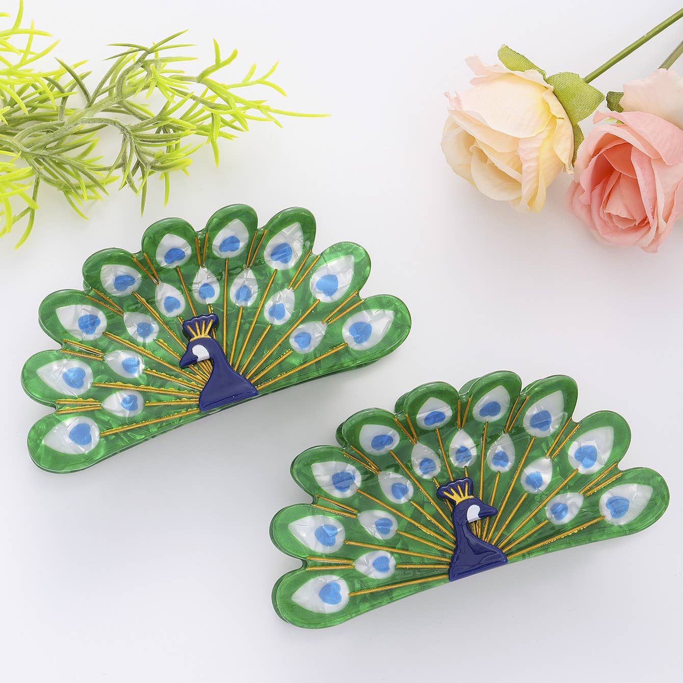 Peacock Feather Hair Clip, Elegant Bird Hair Accessory: Green
