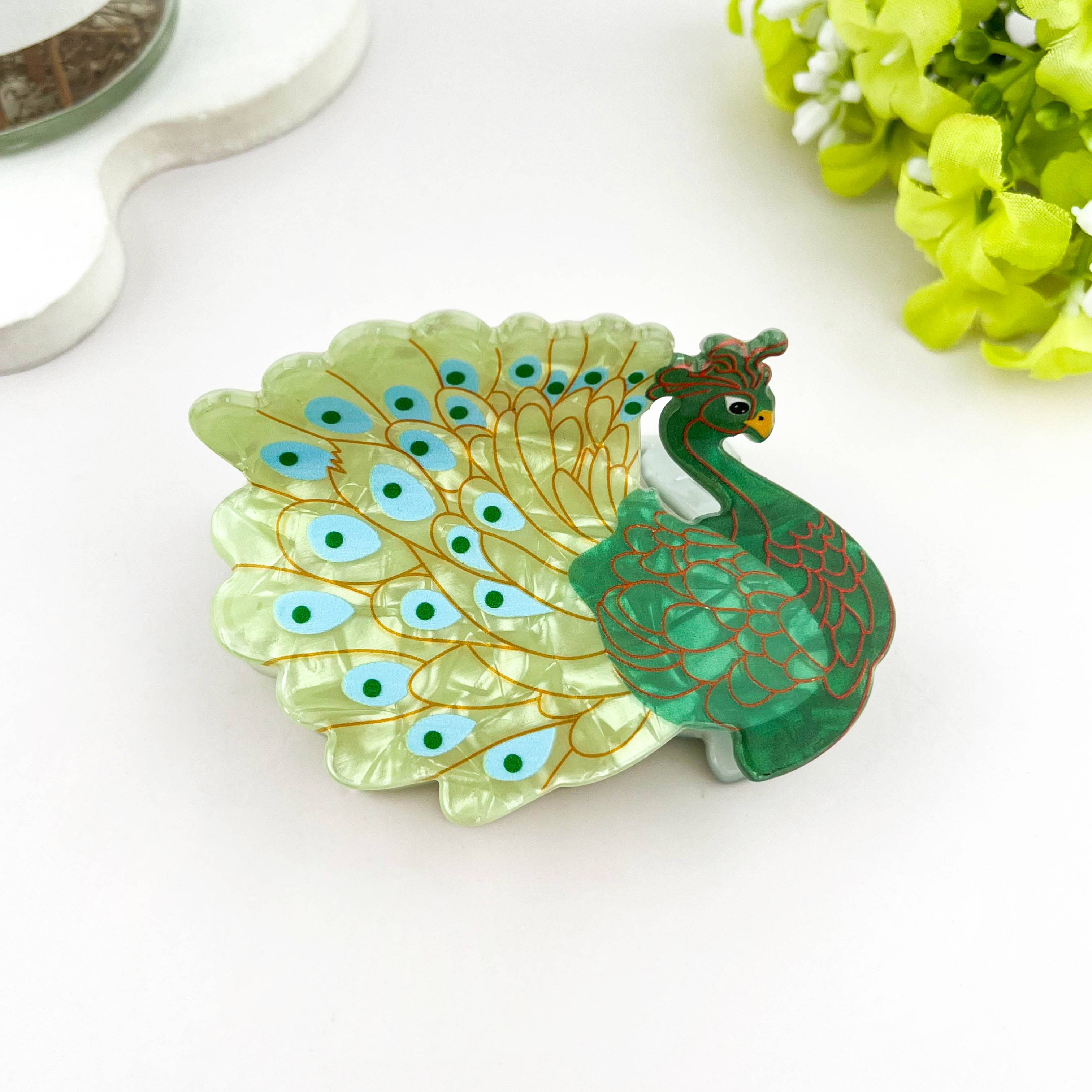 Peacock Tail Spread Printed Hair Claw Clip