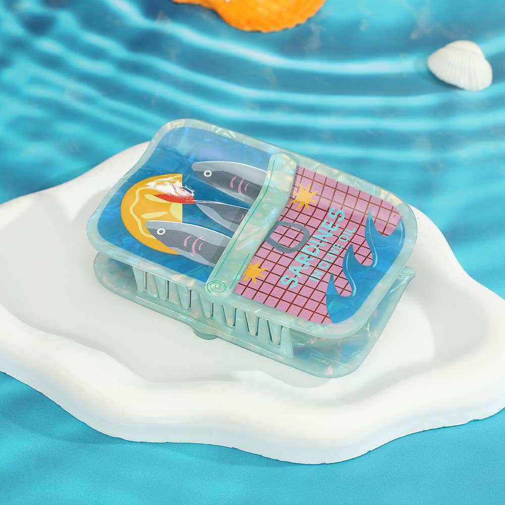 Fun Sardine Can Hair Pattern Hair Claw Clips: Blue