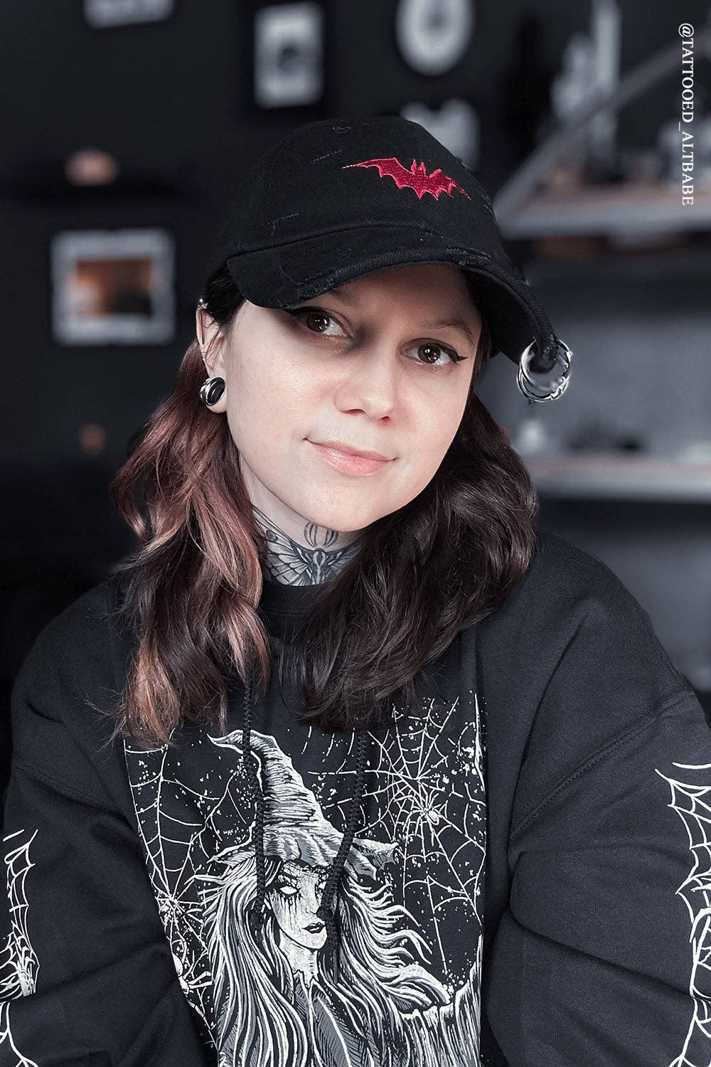 Vampire Bat Pierced Baseball Cap in Red