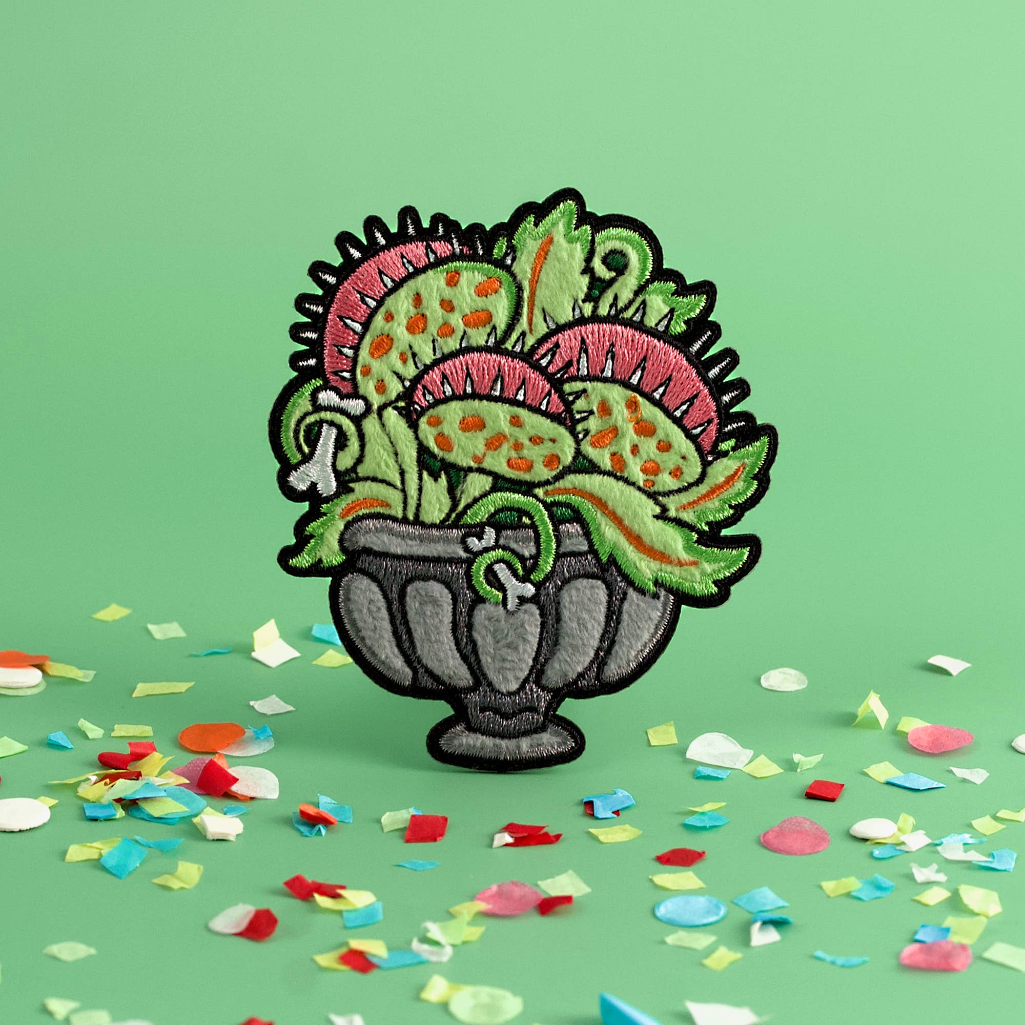 Venus Fly Trap Fuzzy Plush Patch - Adhesive Backed for Sewing On