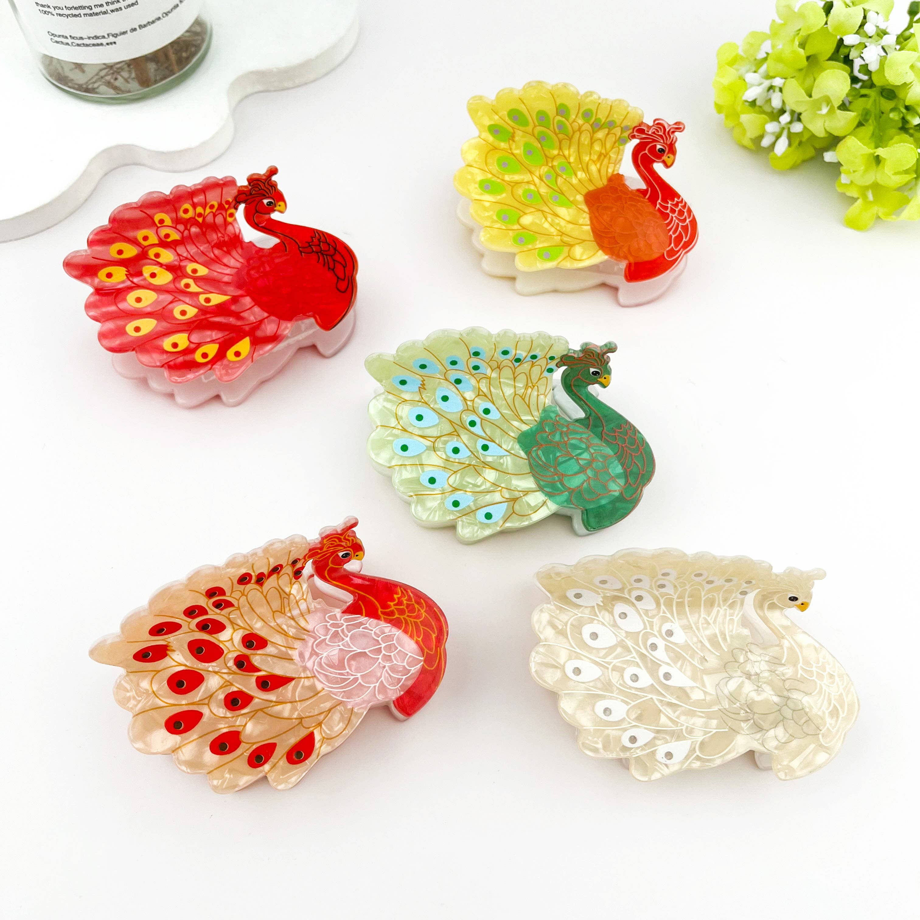 Peacock Tail Spread Printed Hair Claw Clip