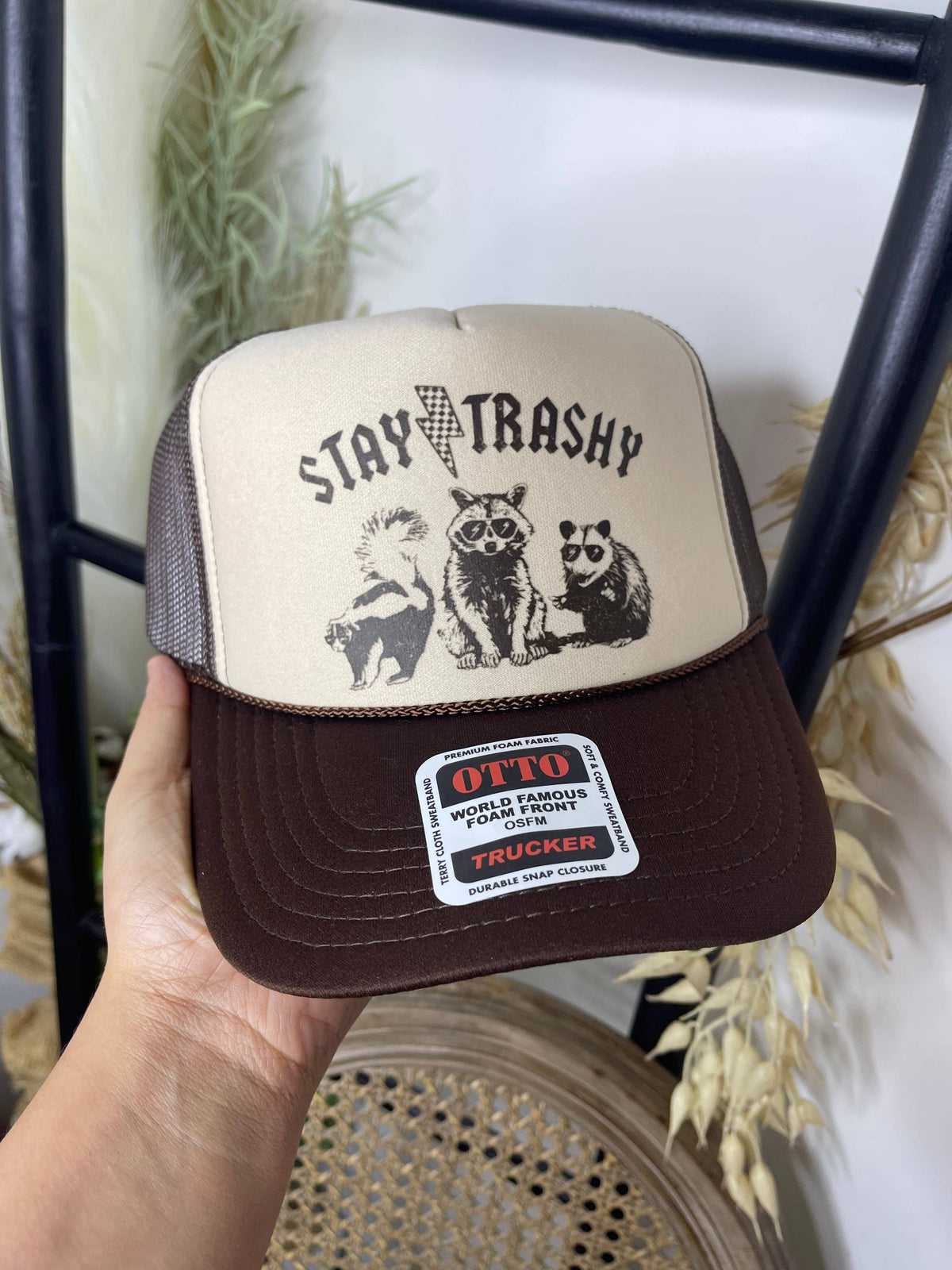 Stay Trashy Trucker Hat : Chocolate and Tan | Madam Clutterbucket's ...