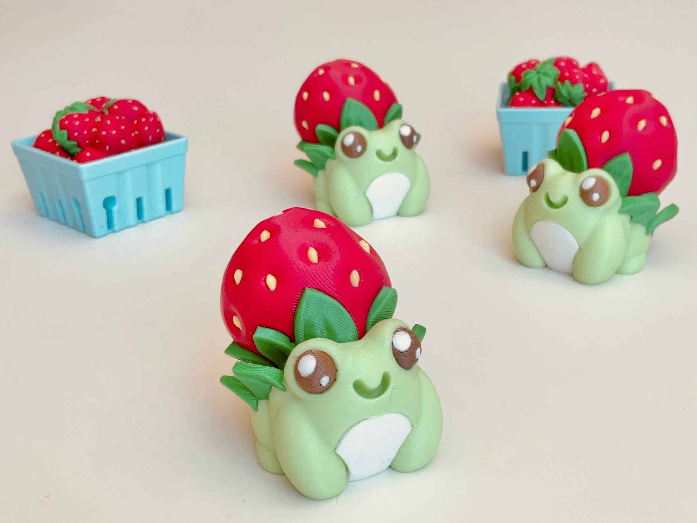 Strawberry Frogs Clicker 3D Printed Fidget Keychain: Yes Strawberry Frog Red