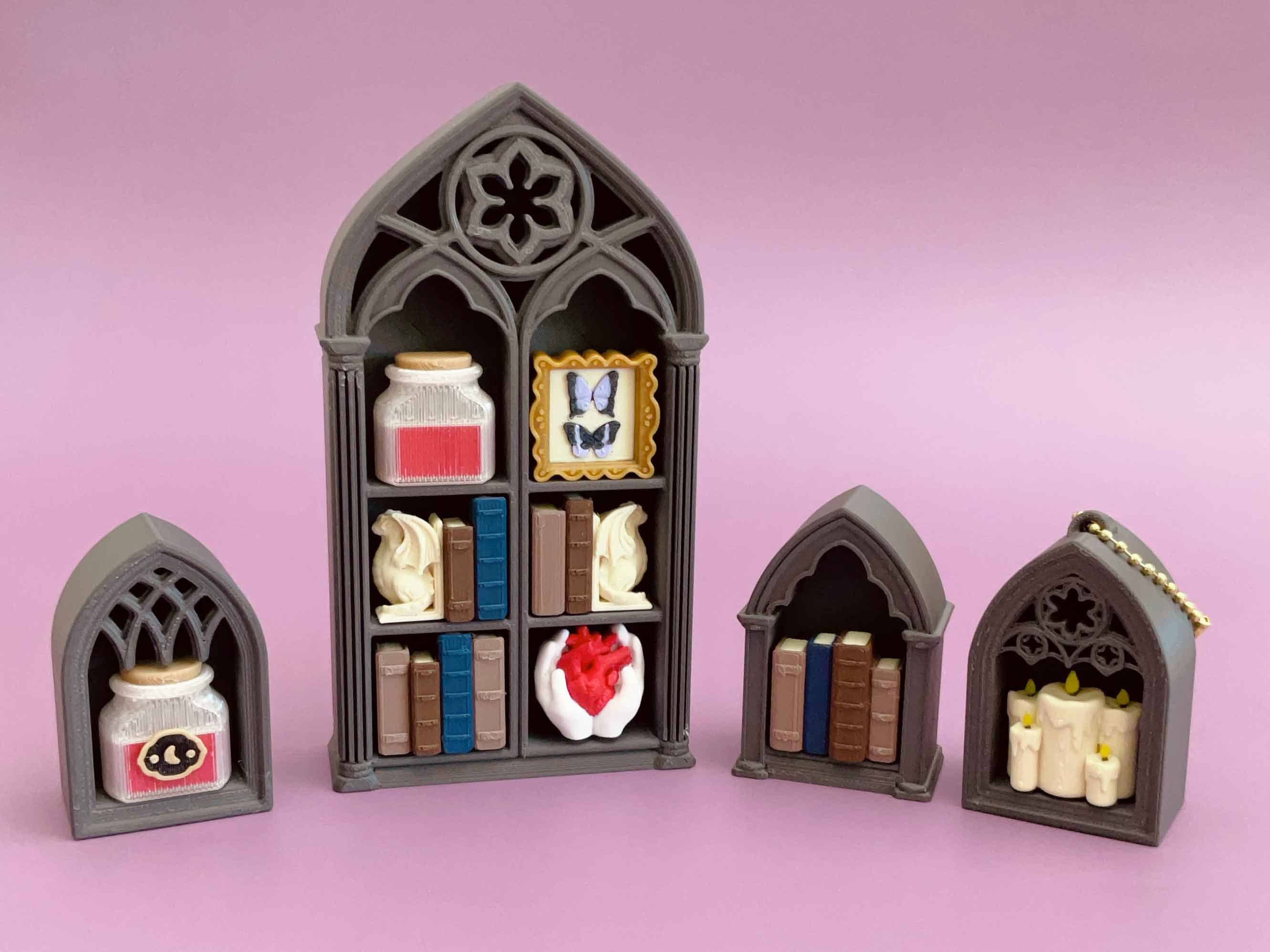 Gothic Library Clicker 3D Printed Fidget Keychain 3x2 Shelves