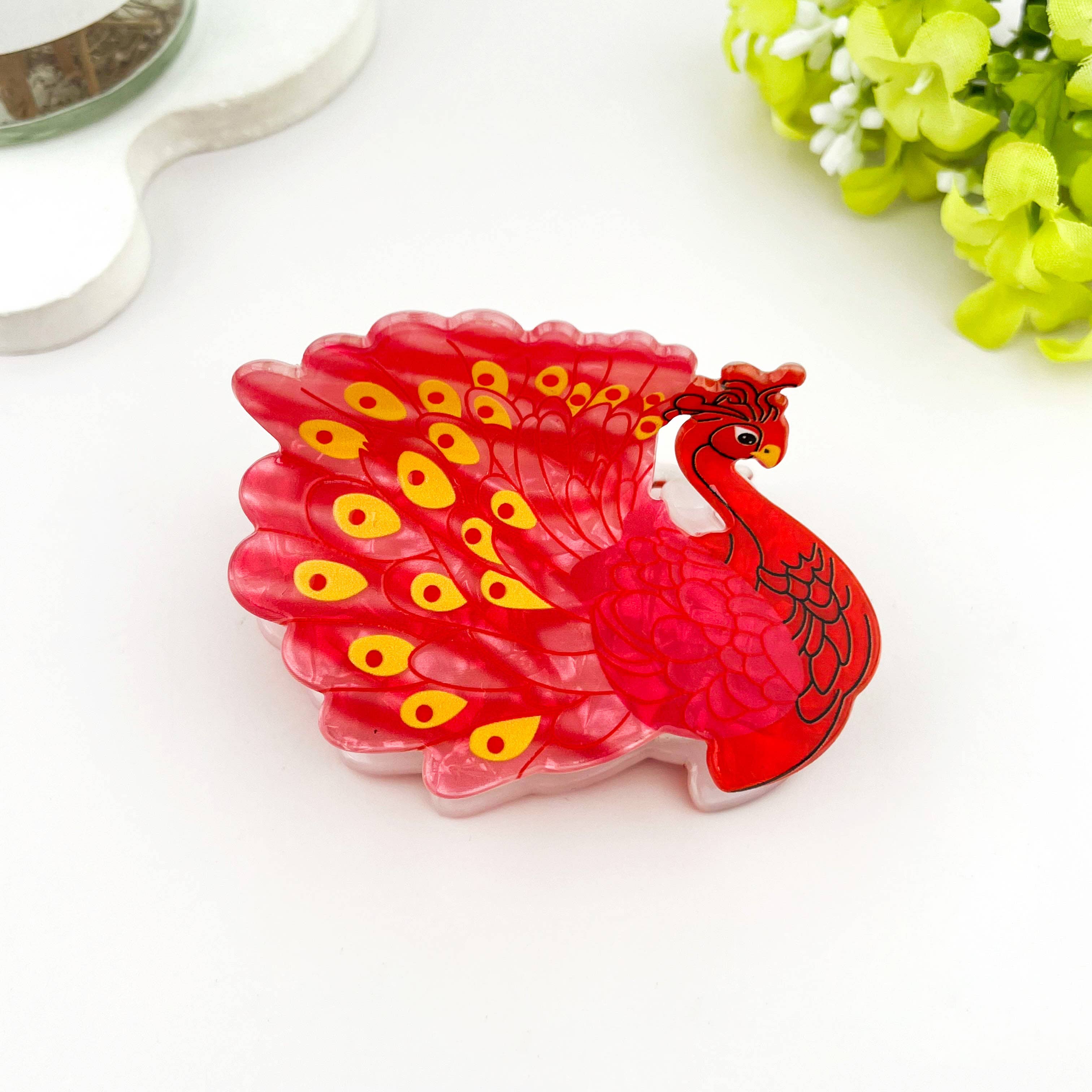 Peacock Tail Spread Printed Hair Claw Clip