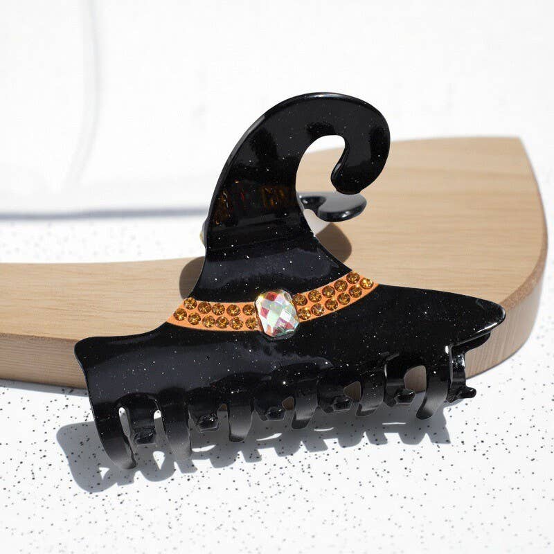 Halloween - Inspired Witch Hat Rhinestone Hair Claws: Gray