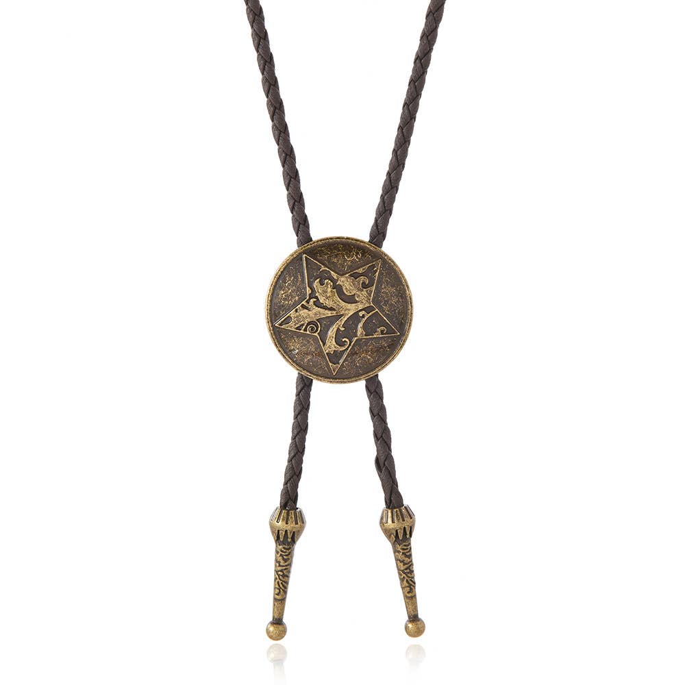 Western Star Engraved Leather Bolo Tie