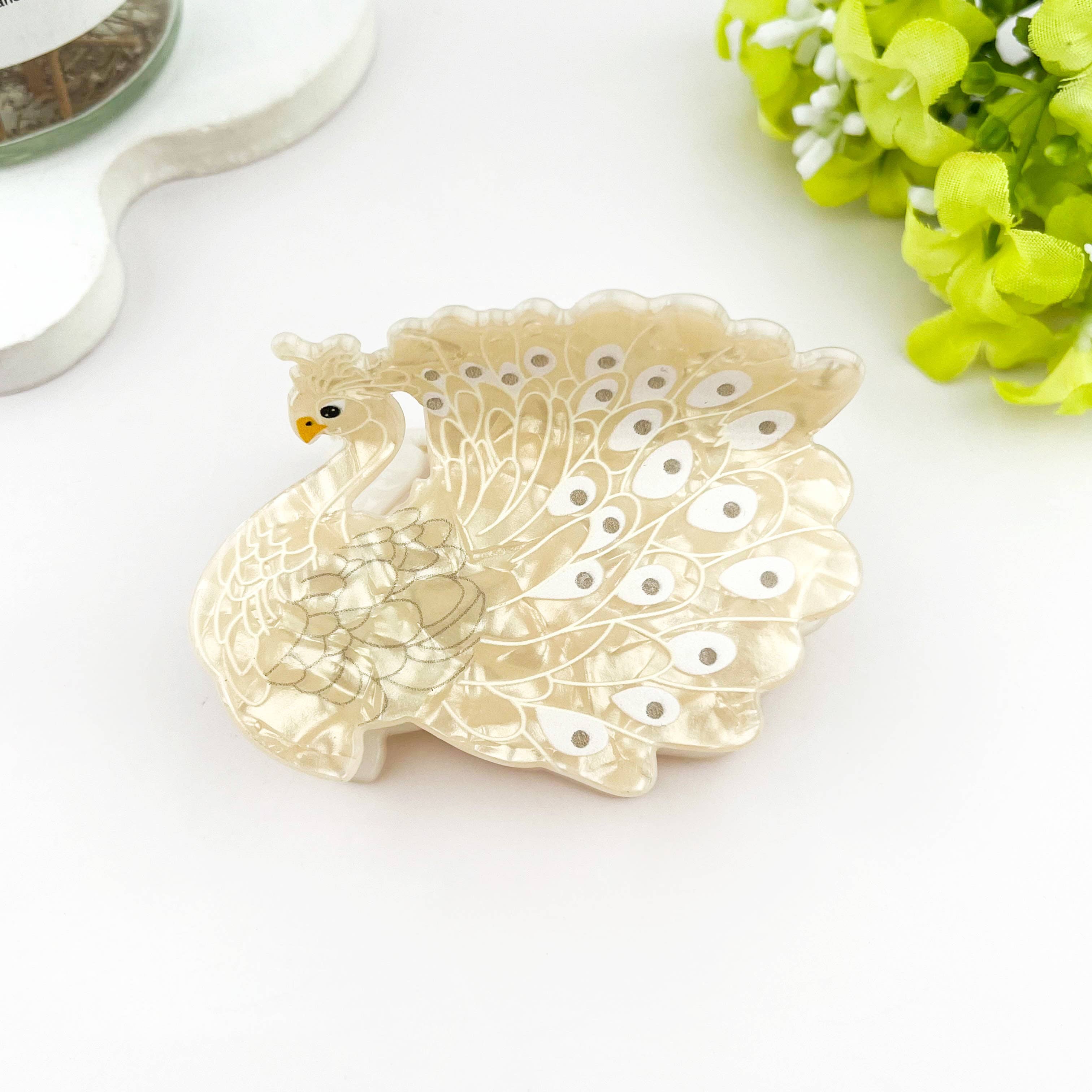 Peacock Tail Spread Printed Hair Claw Clip