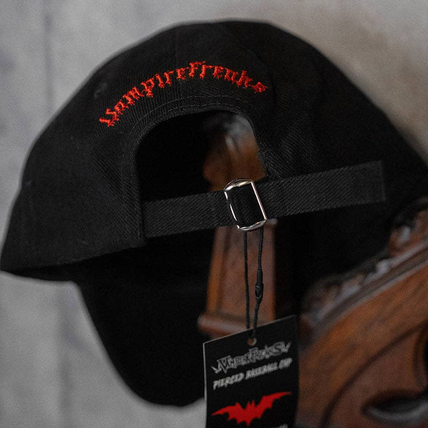 Vampire Bat Pierced Baseball Cap in Red