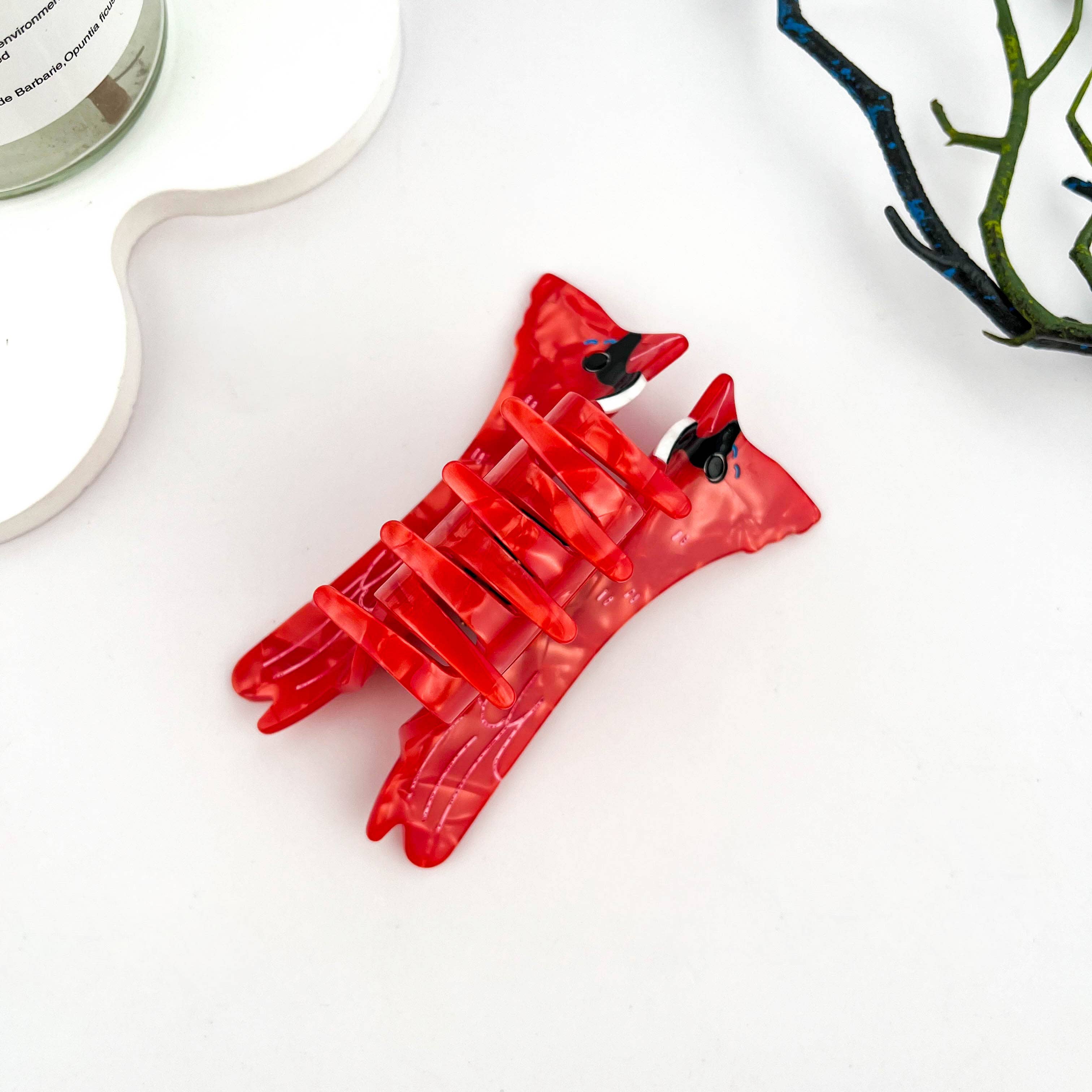 Red Cardinal Acetate Animal Hair Claw Clip