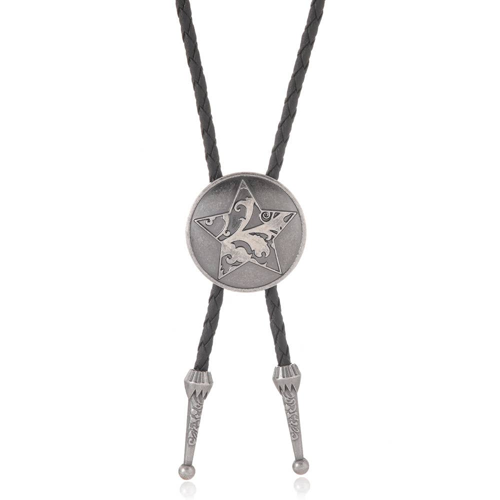 Western Star Engraved Leather Bolo Tie