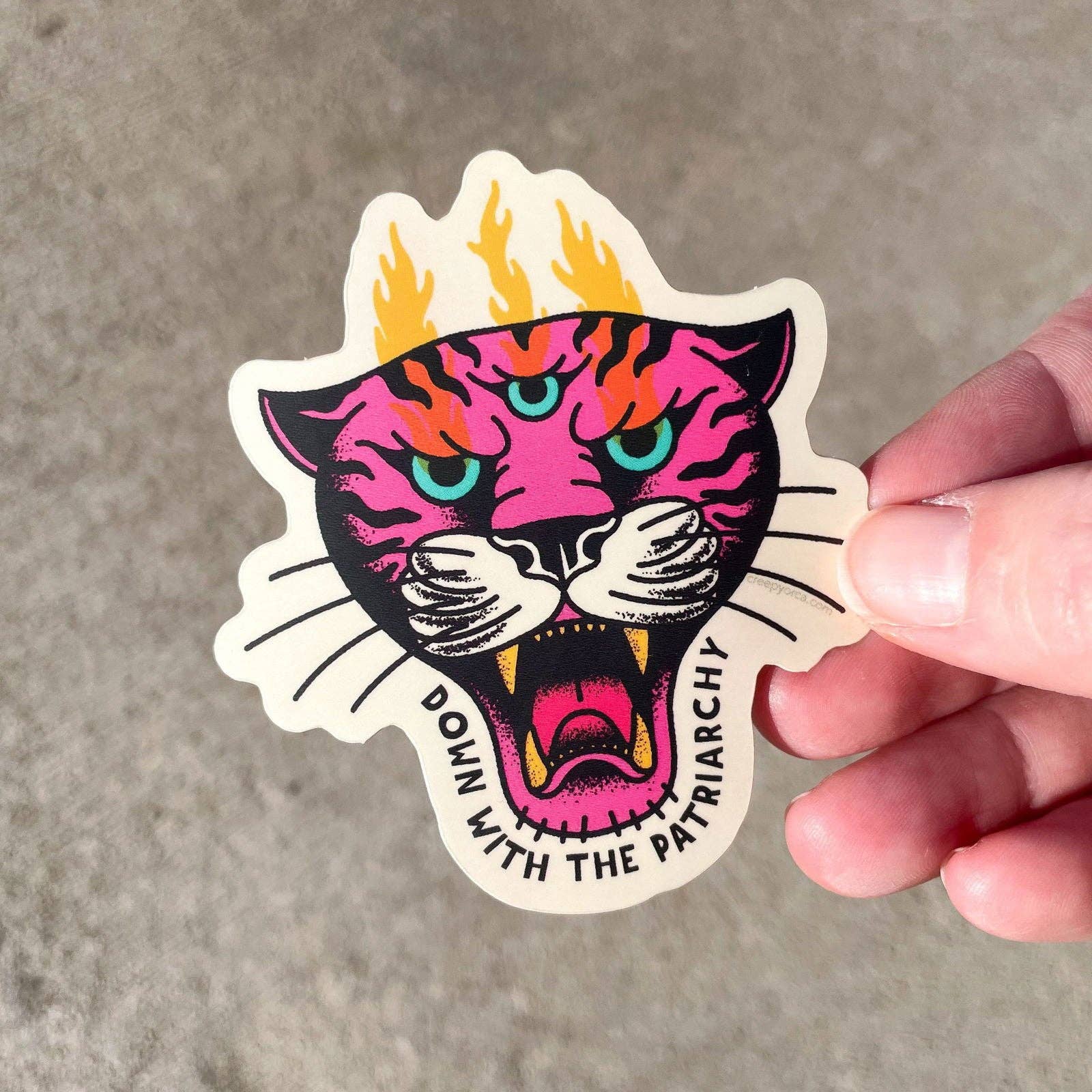 Down With The Patriarchy Tiger Die Cut Sticker