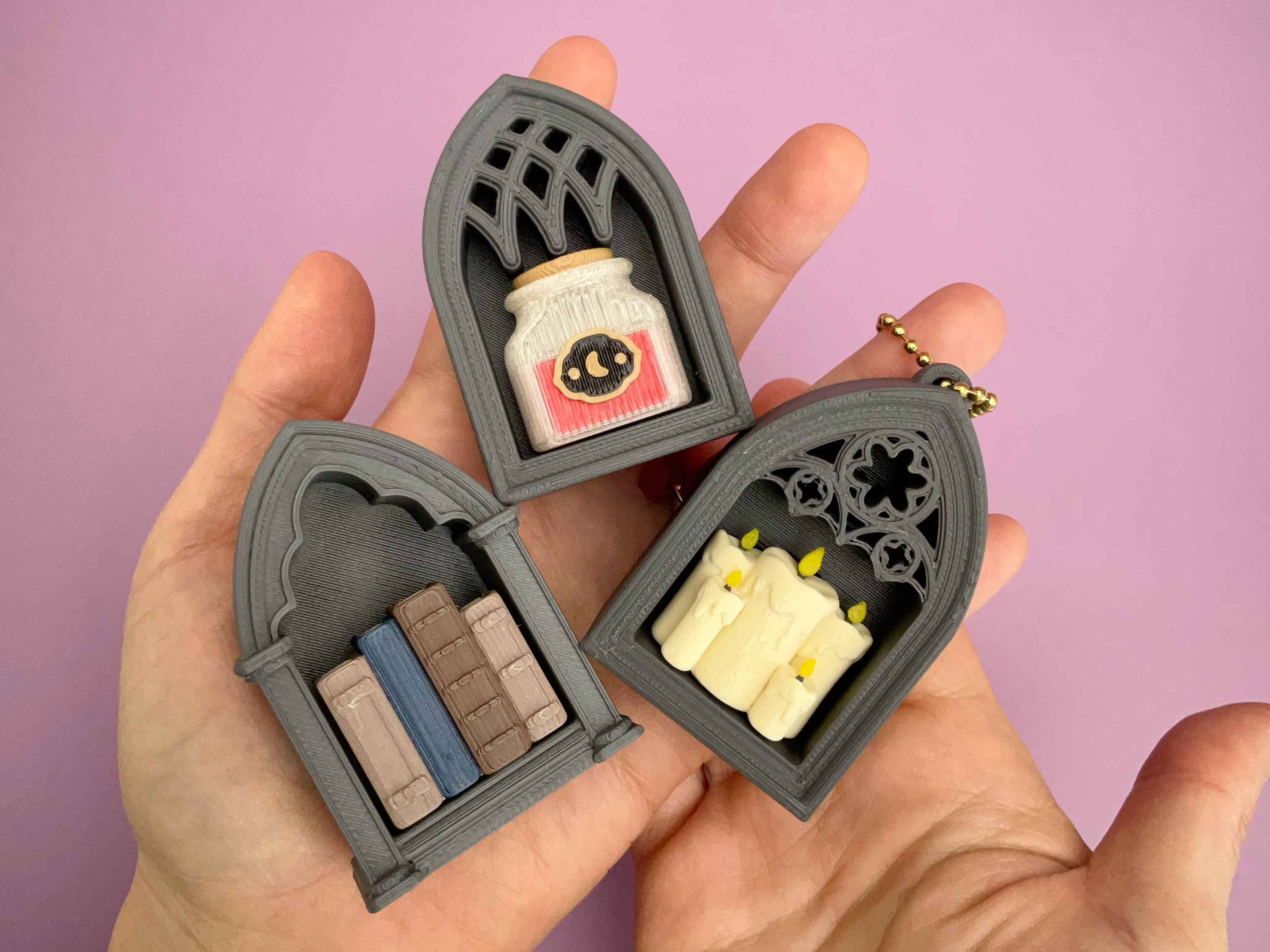 Gothic Library Clicker 3D Printed Fidget Keychain 3x2 Shelves