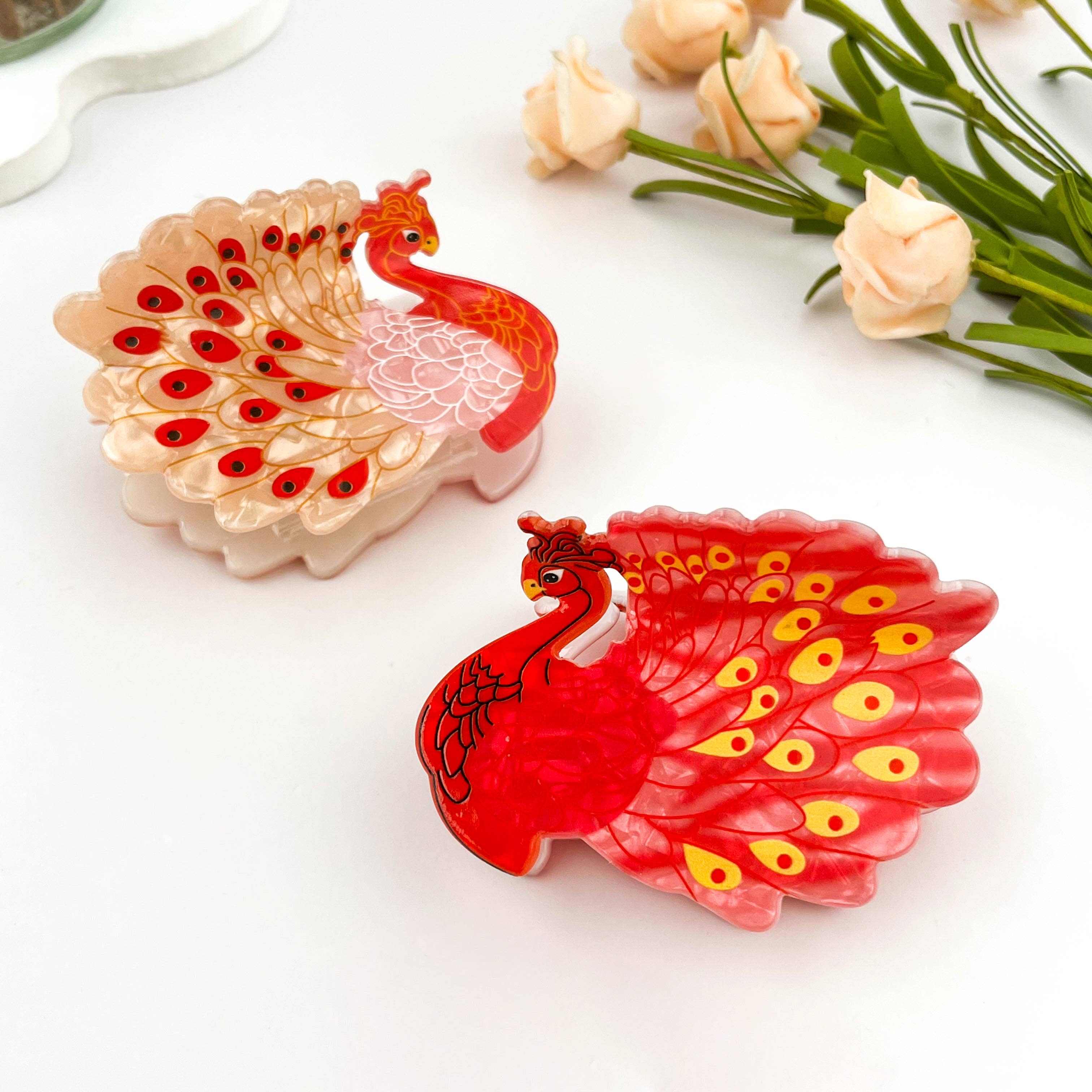 Peacock Tail Spread Printed Hair Claw Clip