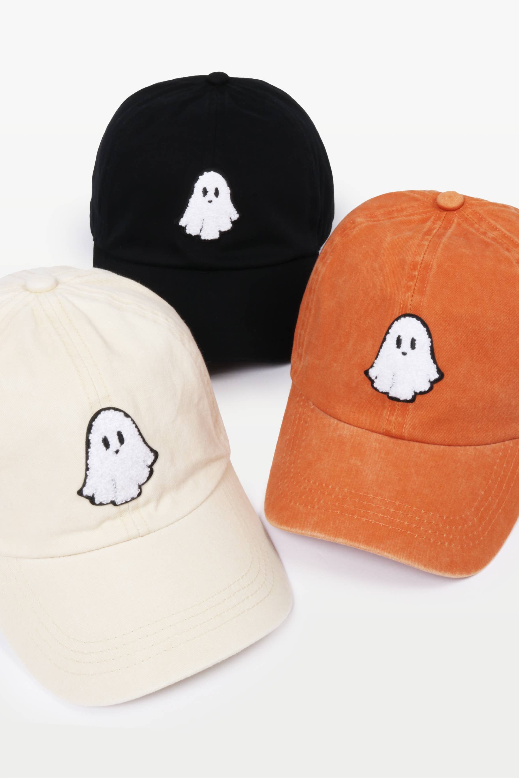 Halloween Ghost Chenille Patch Baseball Cap: Black