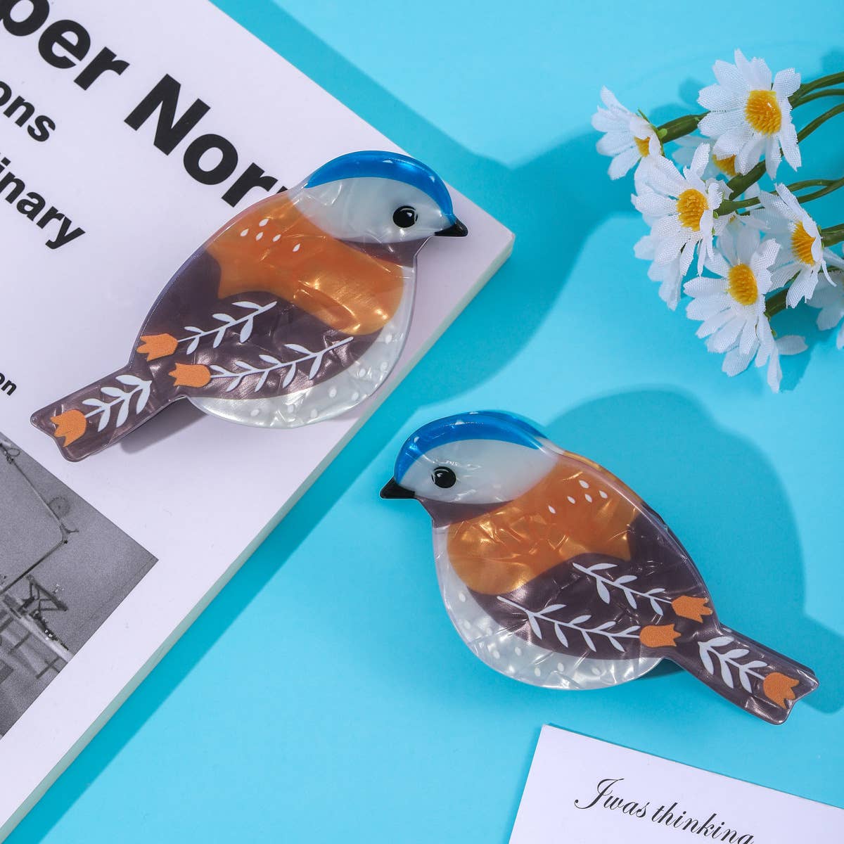Cartoon Eurasian Blue Tit Bird Print  Hair Claw Clip: A